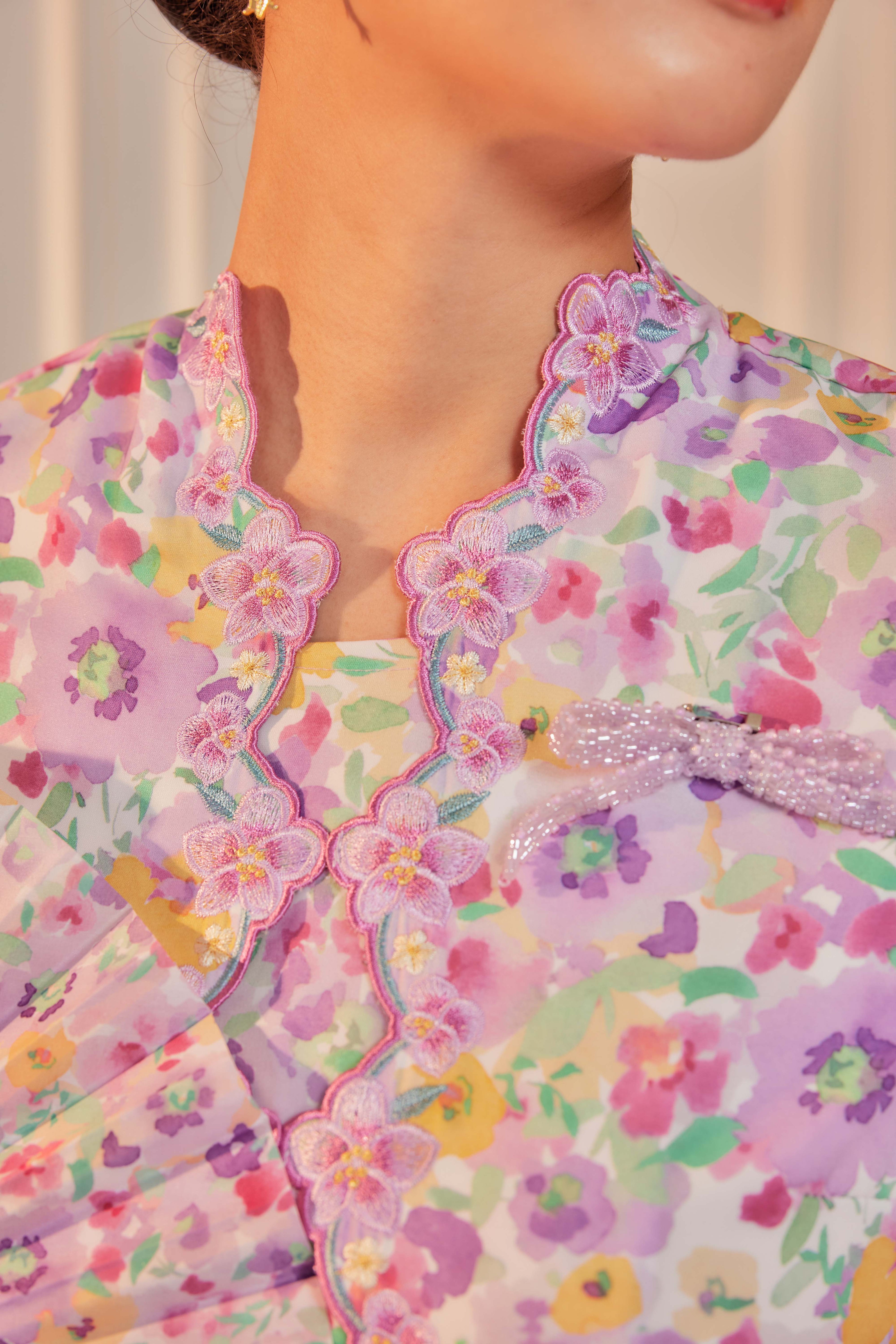 41 - Indah Sekarjati II - Kebaya Sulam Goyang Set With Matching Fan & Selendang [PREORDER]