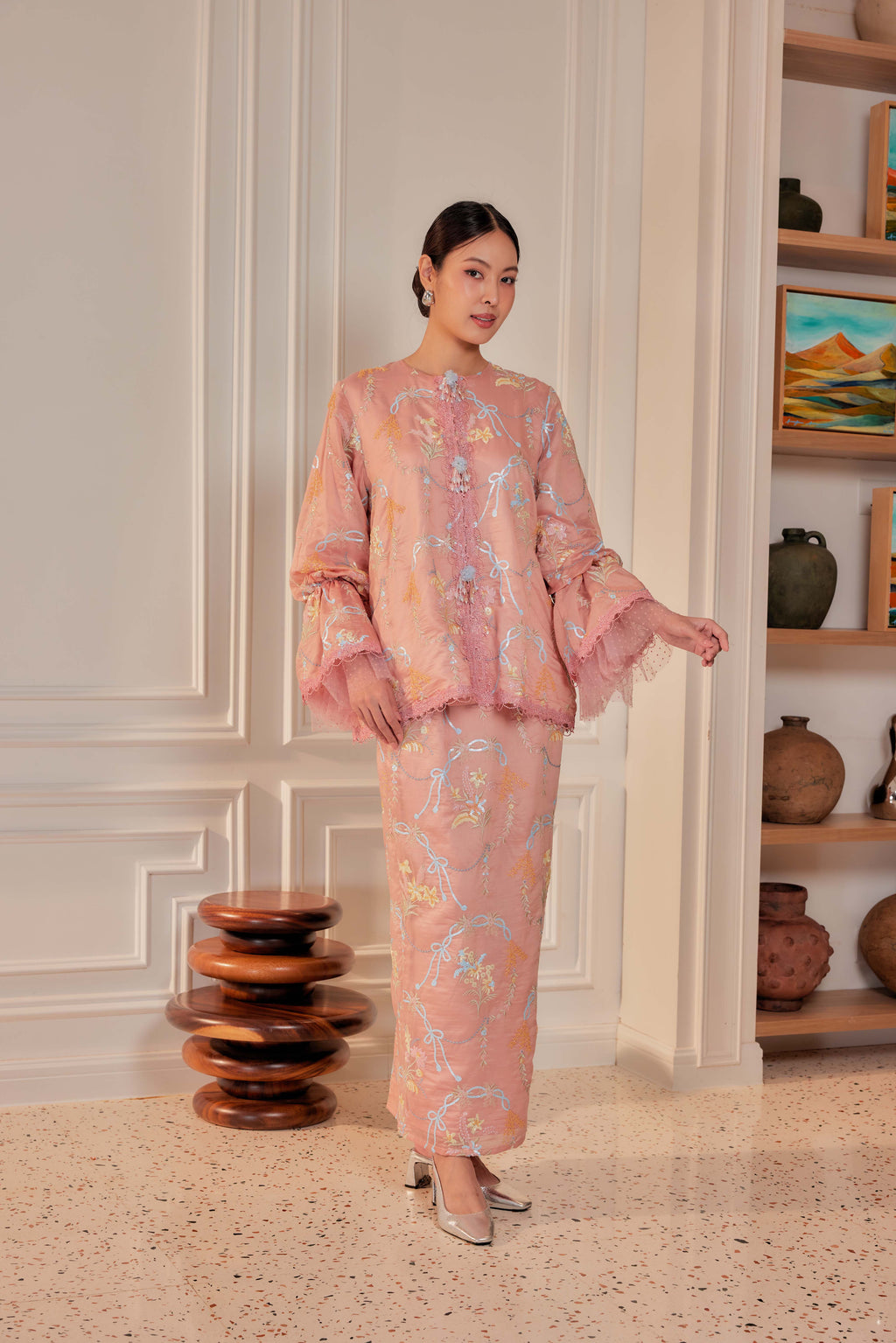 Terakota - Marni Beaded Embellished Kurung with Set of 3 Brooch (Fully Lined)