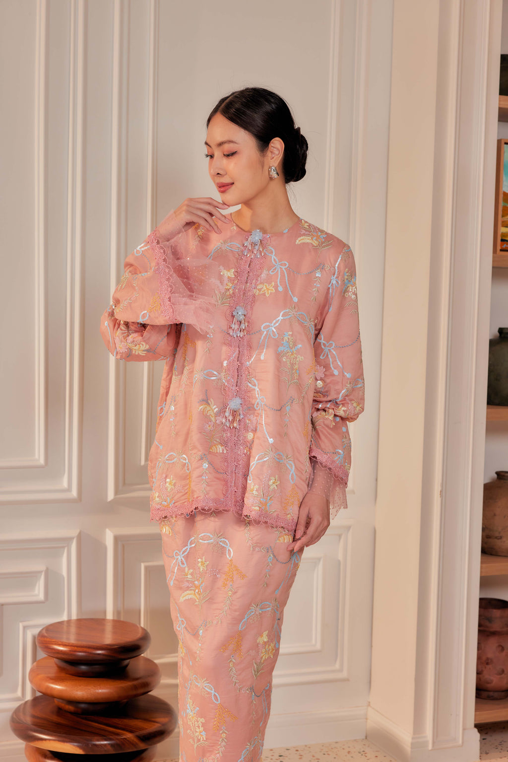 Terakota - Marni Beaded Embellished Kurung with Set of 3 Brooch (Fully Lined)