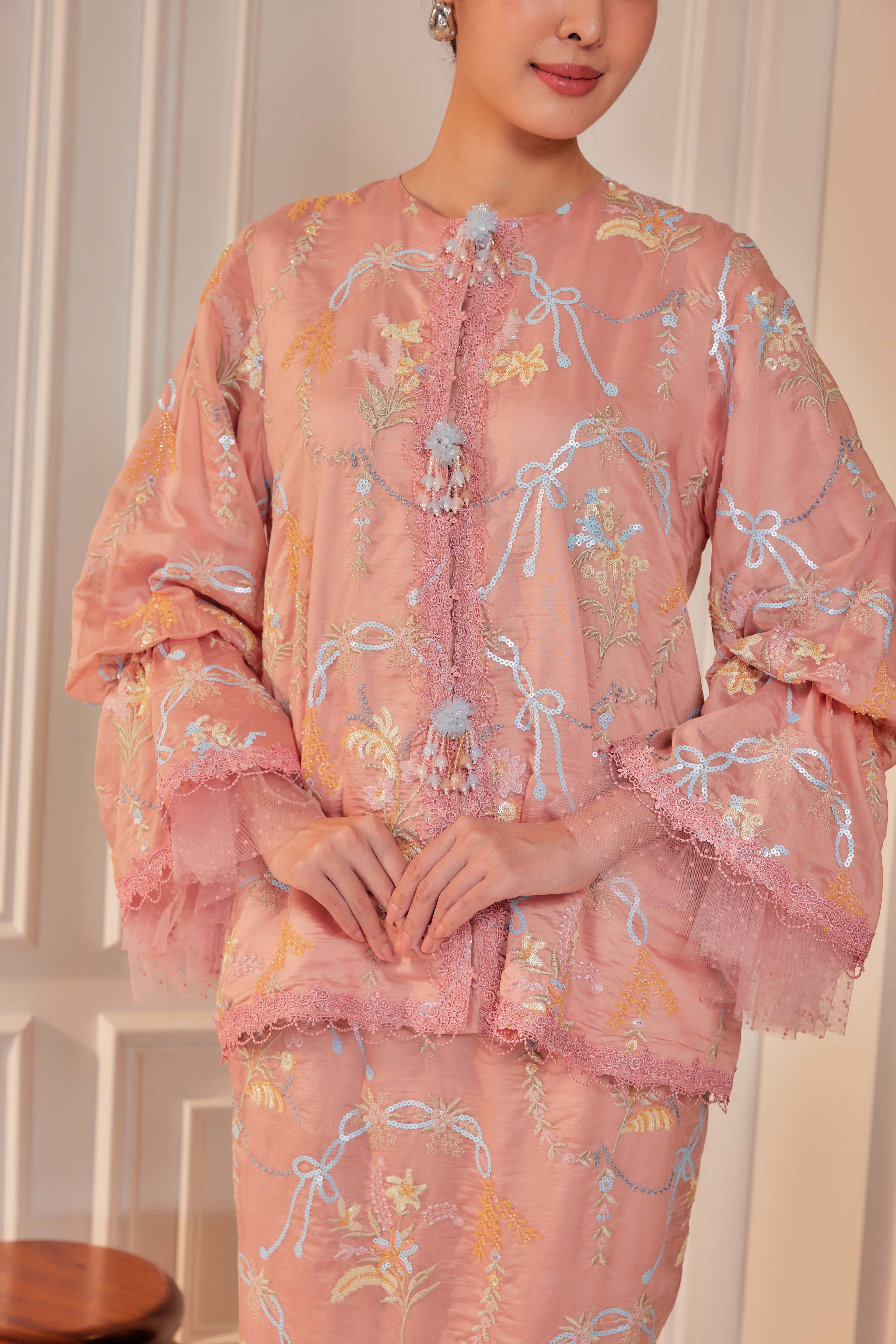 Terakota - Marni Beaded Embellished Kurung with Set of 3 Brooch (Fully Lined)