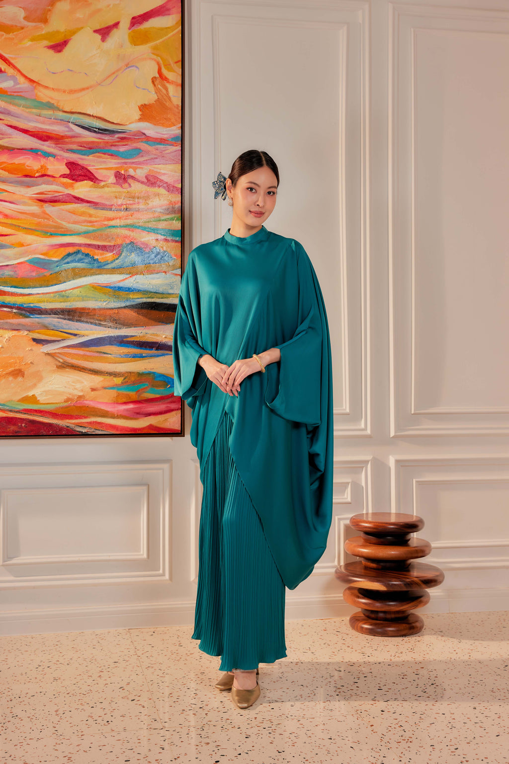 Chanela Full Sleeve Kurung with Pleated Skirt Set