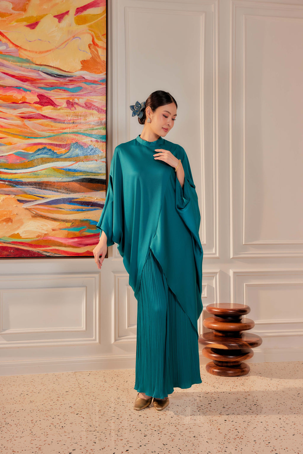 Chanela Full Sleeve Kurung with Pleated Skirt Set