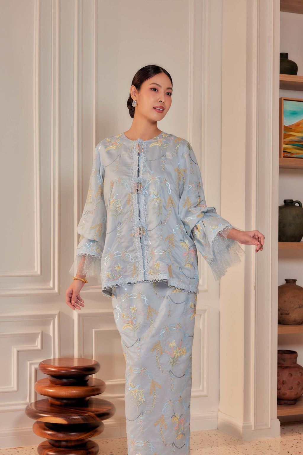 Bayu - Marni Beaded Embellished Kurung with Set of 3 Brooch (Fully Lined)
