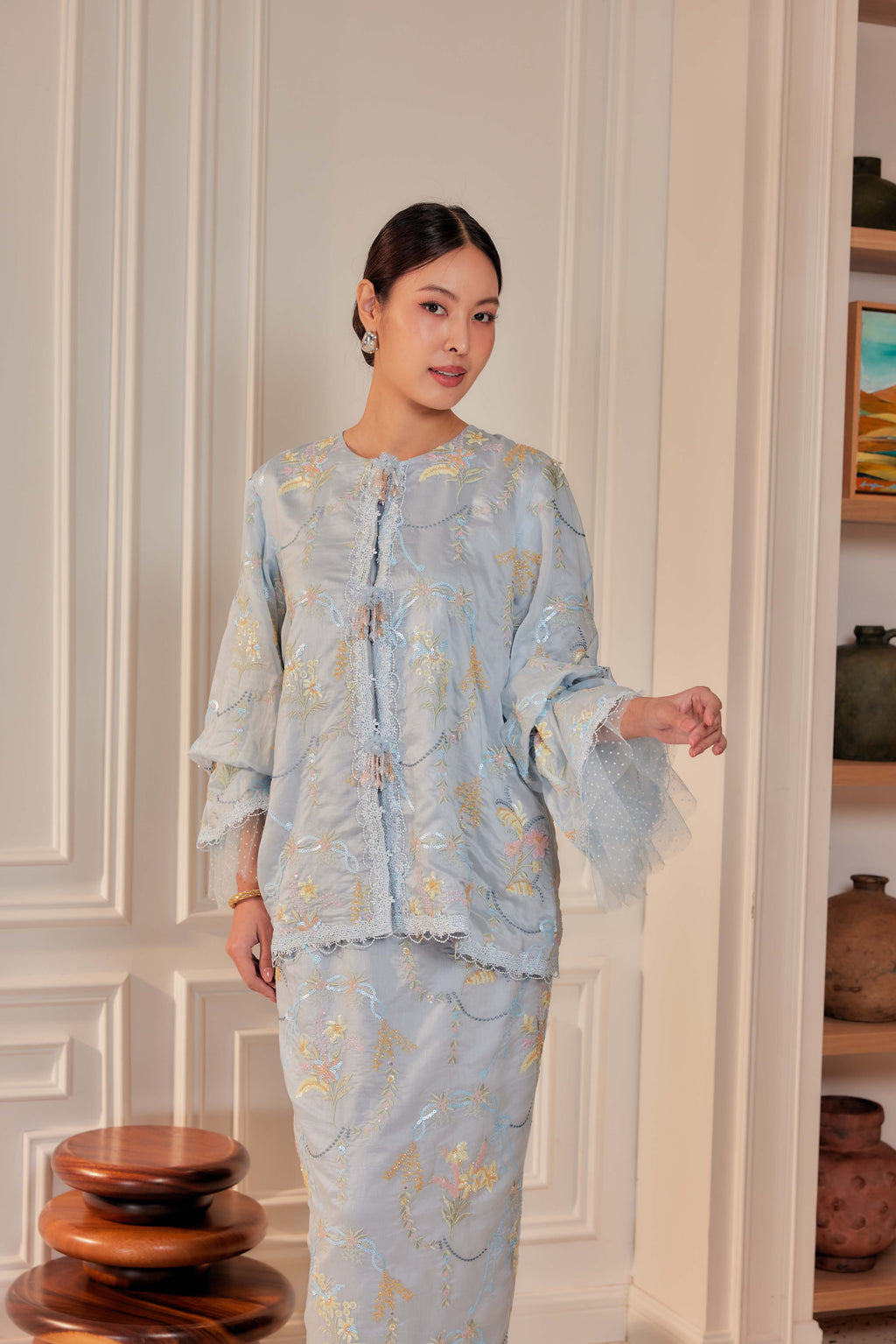 Bayu - Marni Beaded Embellished Kurung with Set of 3 Brooch (Fully Lined)