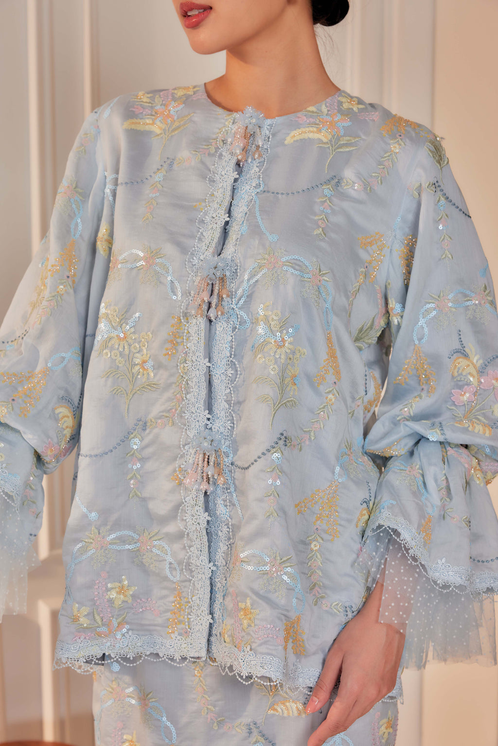 Bayu - Marni Beaded Embellished Kurung with Set of 3 Brooch (Fully Lined)