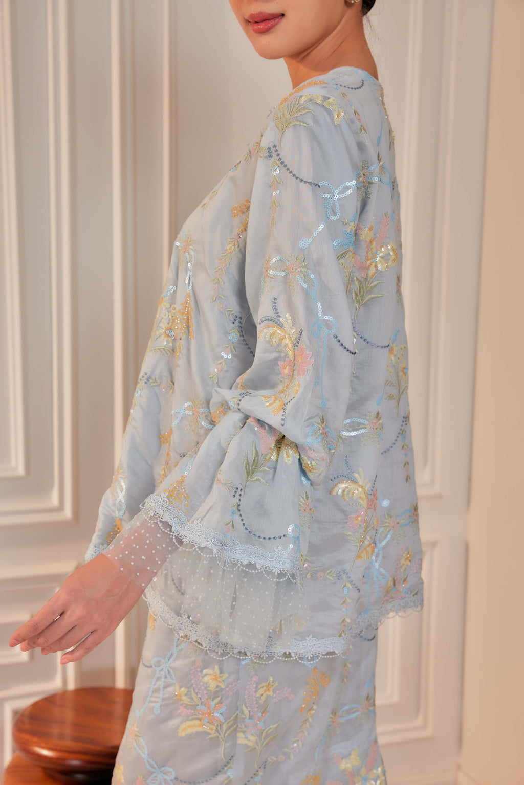 Bayu - Marni Beaded Embellished Kurung with Set of 3 Brooch (Fully Lined)