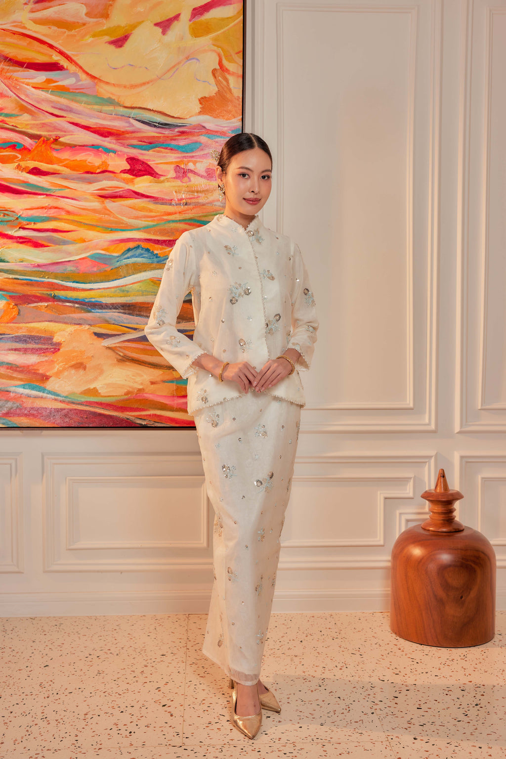 Glimmering Blue - Janggan Beaded Kebaya (Fully Lined)