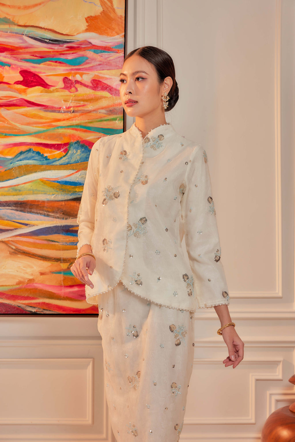 Glimmering Blue - Janggan Beaded Kebaya (Fully Lined)