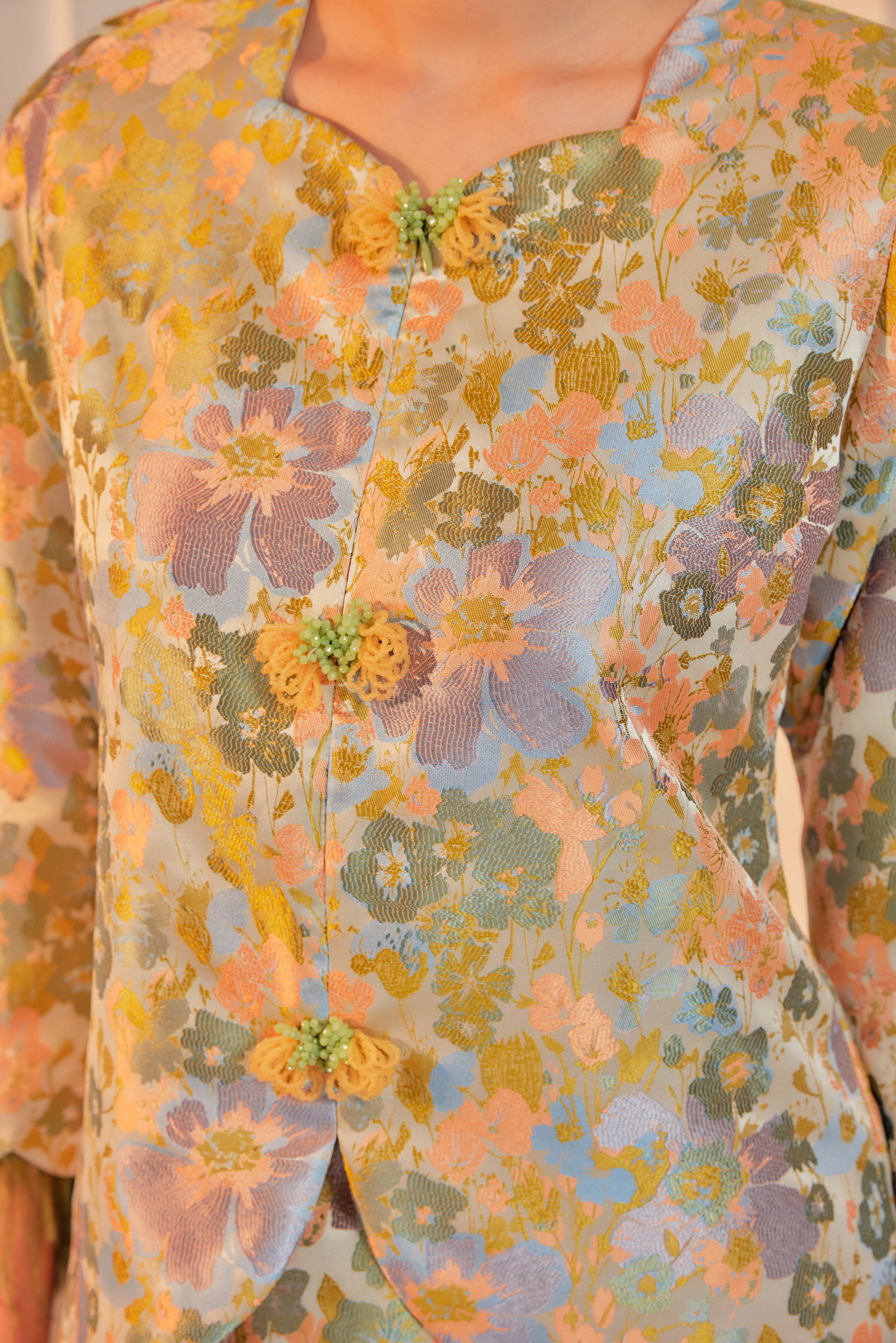 Moonlit Moss -  Purnama Embellished Kebaya with Feathered Sleeves (Fully Lined)