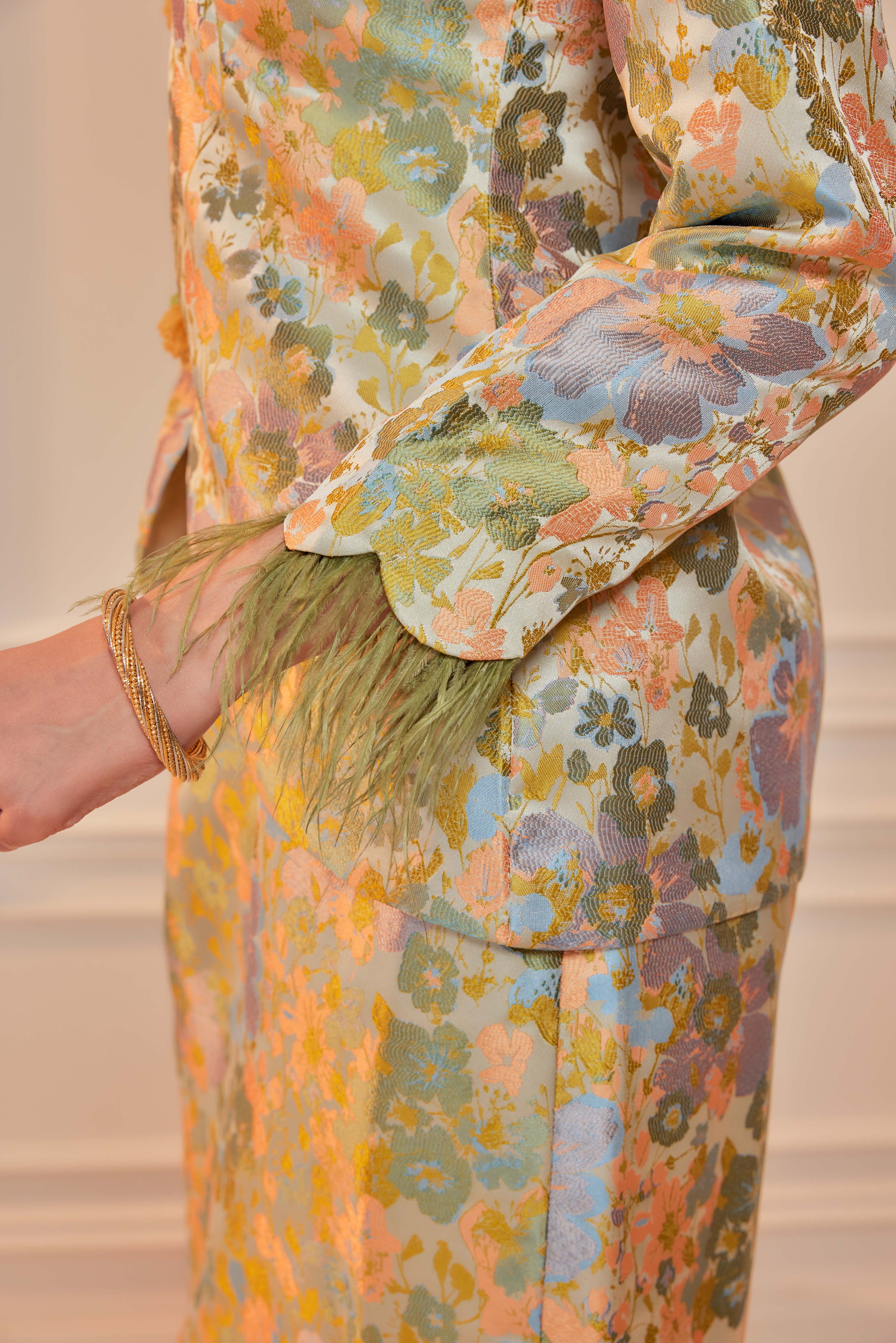 Moonlit Moss -  Purnama Embellished Kebaya with Feathered Sleeves (Fully Lined)