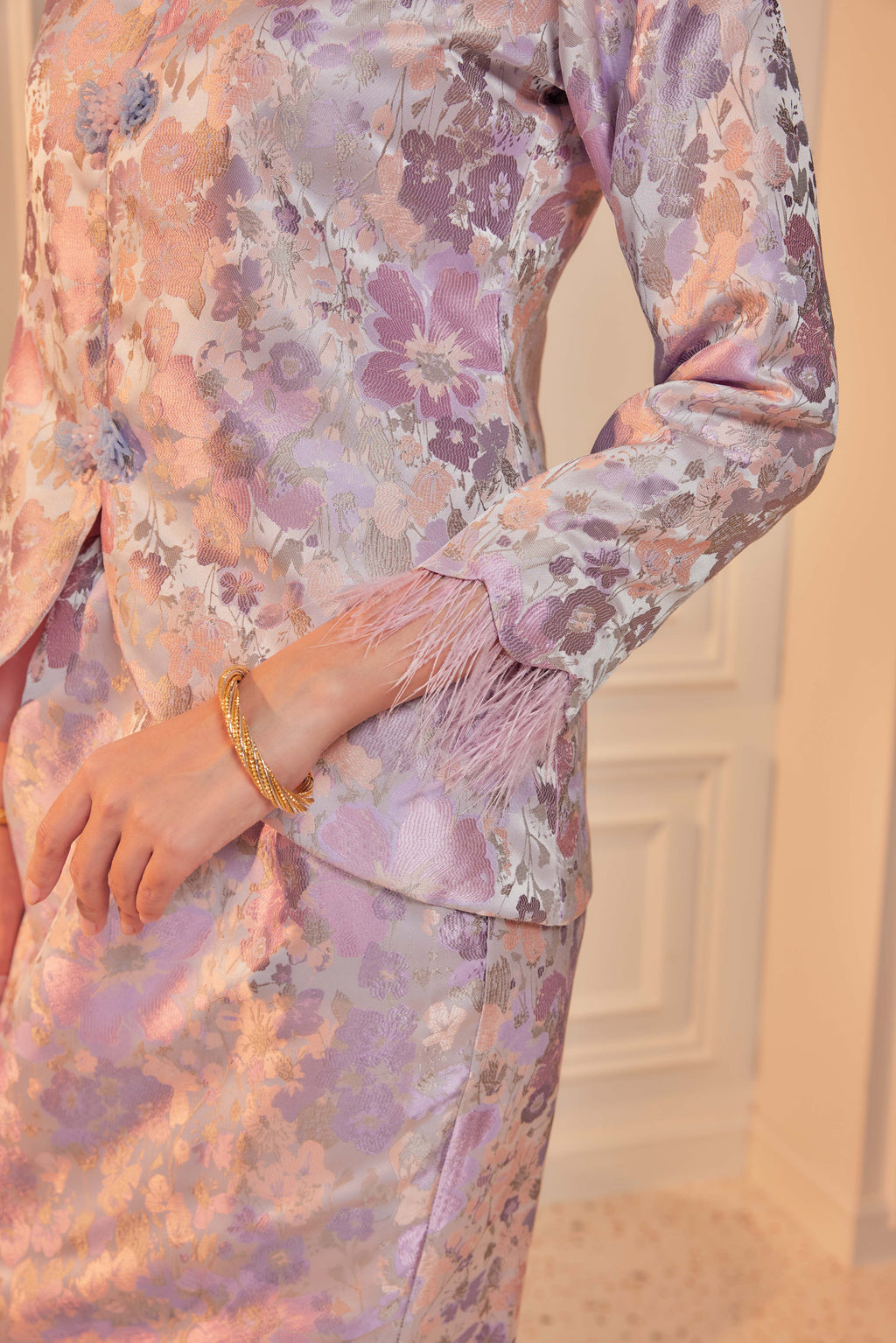 Regal Lilac -  Purnama Embellished Kebaya with Feathered Sleeves (Fully Lined)