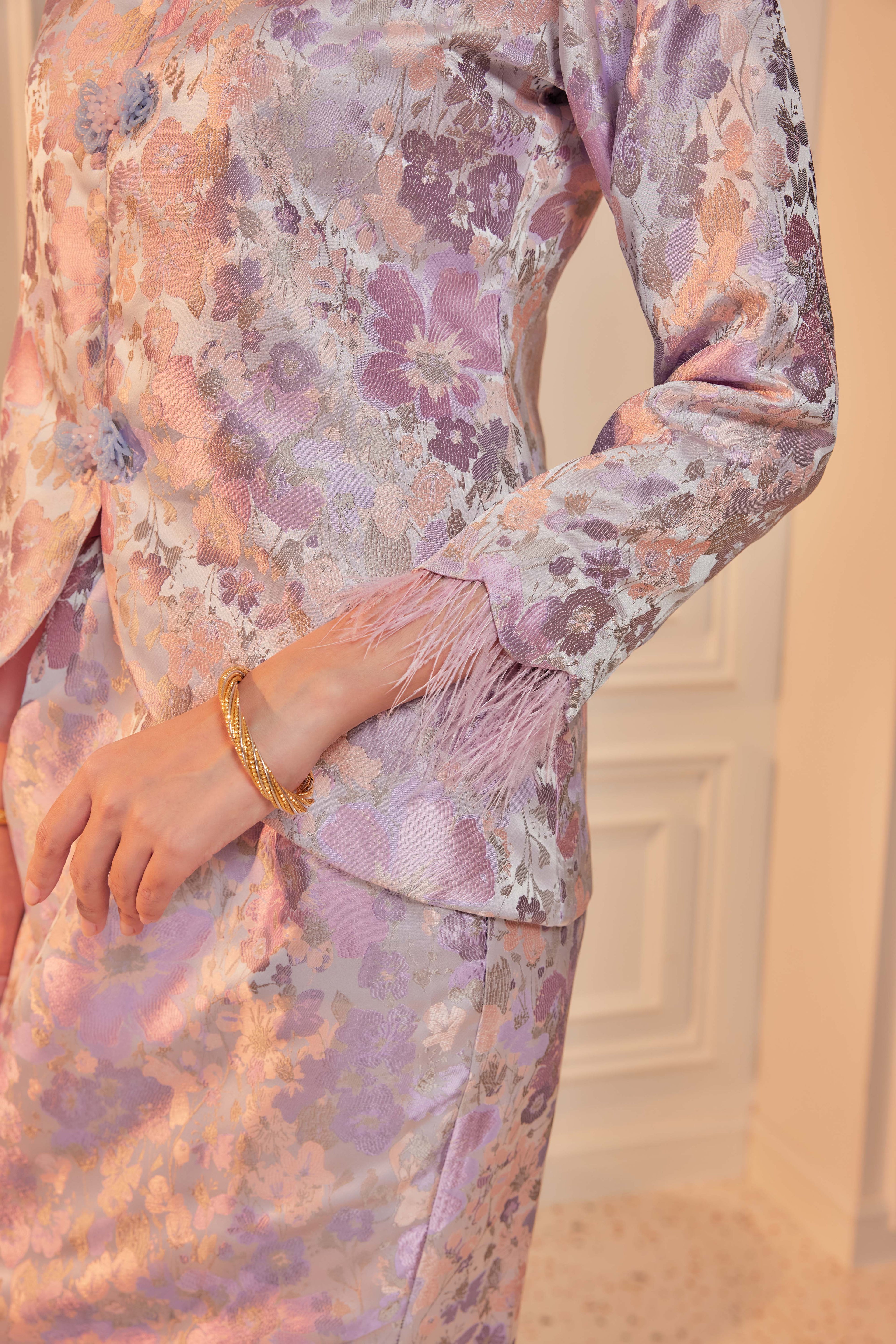 Regal Lilac -  Purnama Embellished Kebaya with Feathered Sleeves (Fully Lined)