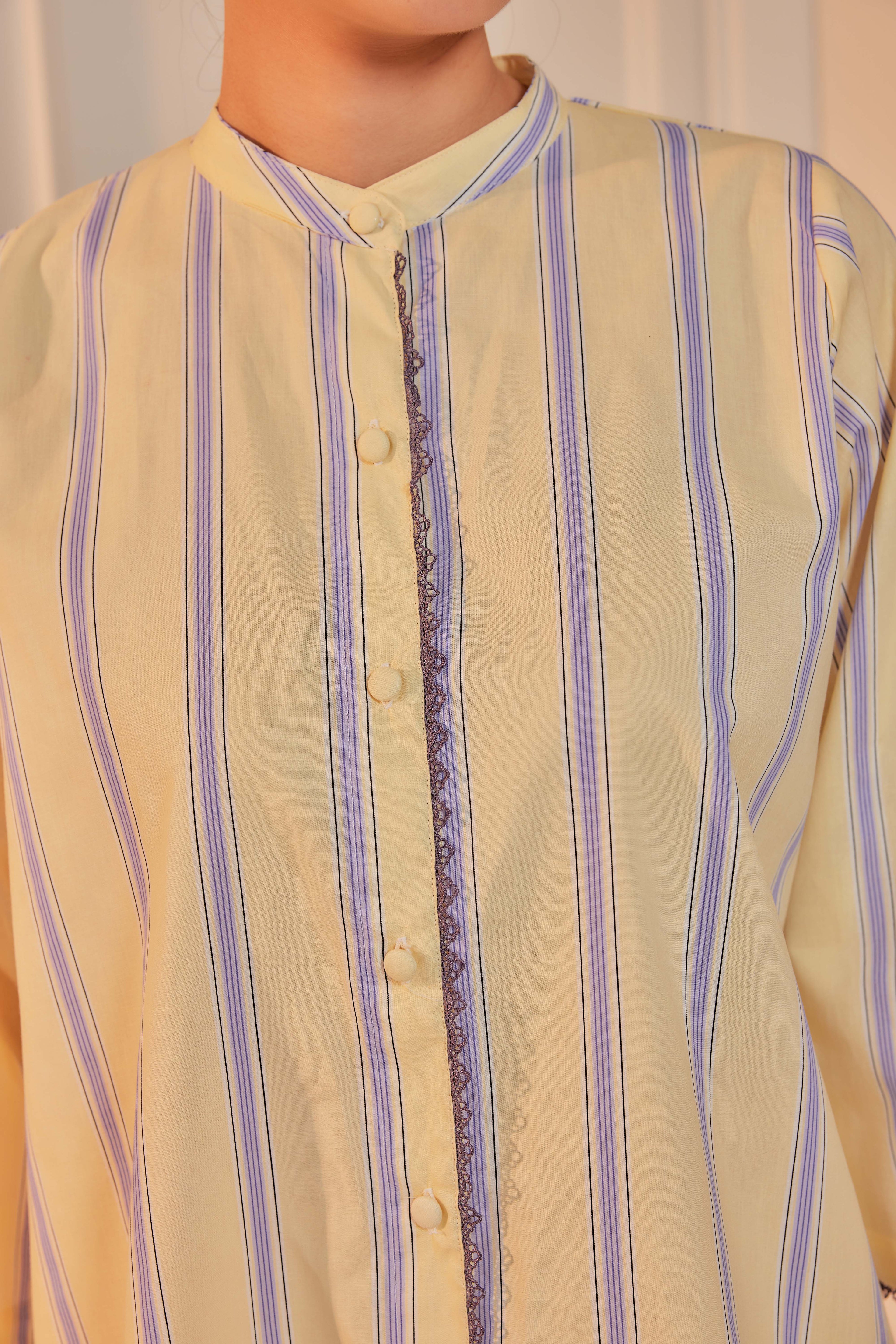 Kuning Air - Airis Cotton Striped Kebarung with Lace Trim Set