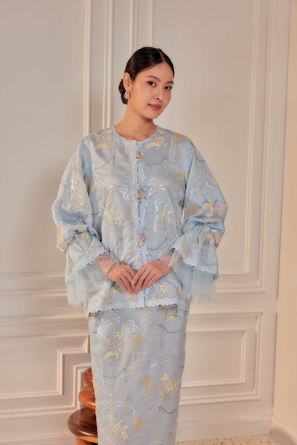 Bayu - Marni Beaded Embellished Kurung with Set of 3 Brooch (Fully Lined)