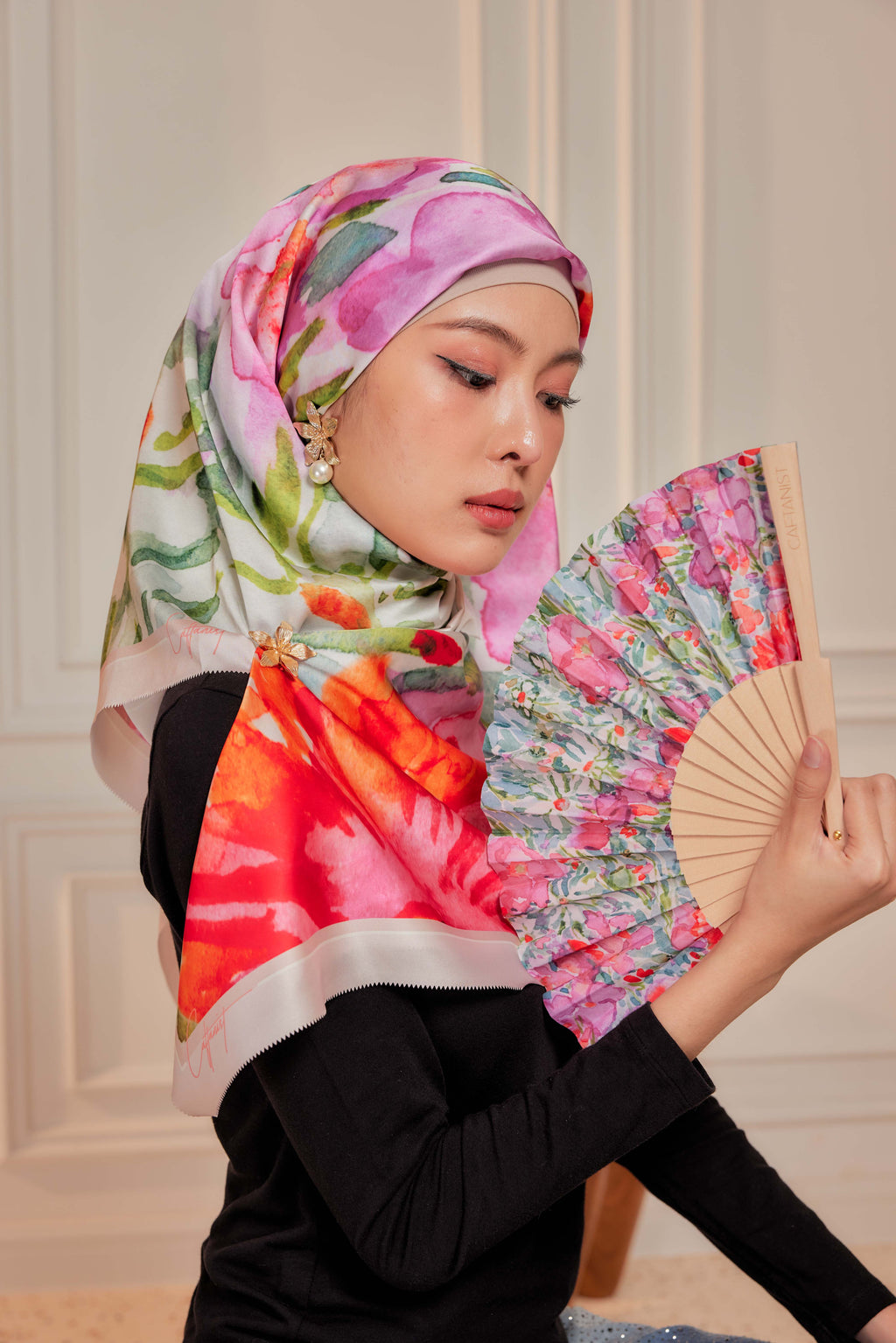 Bloom With Grace - Square Scarf with Matching Fan