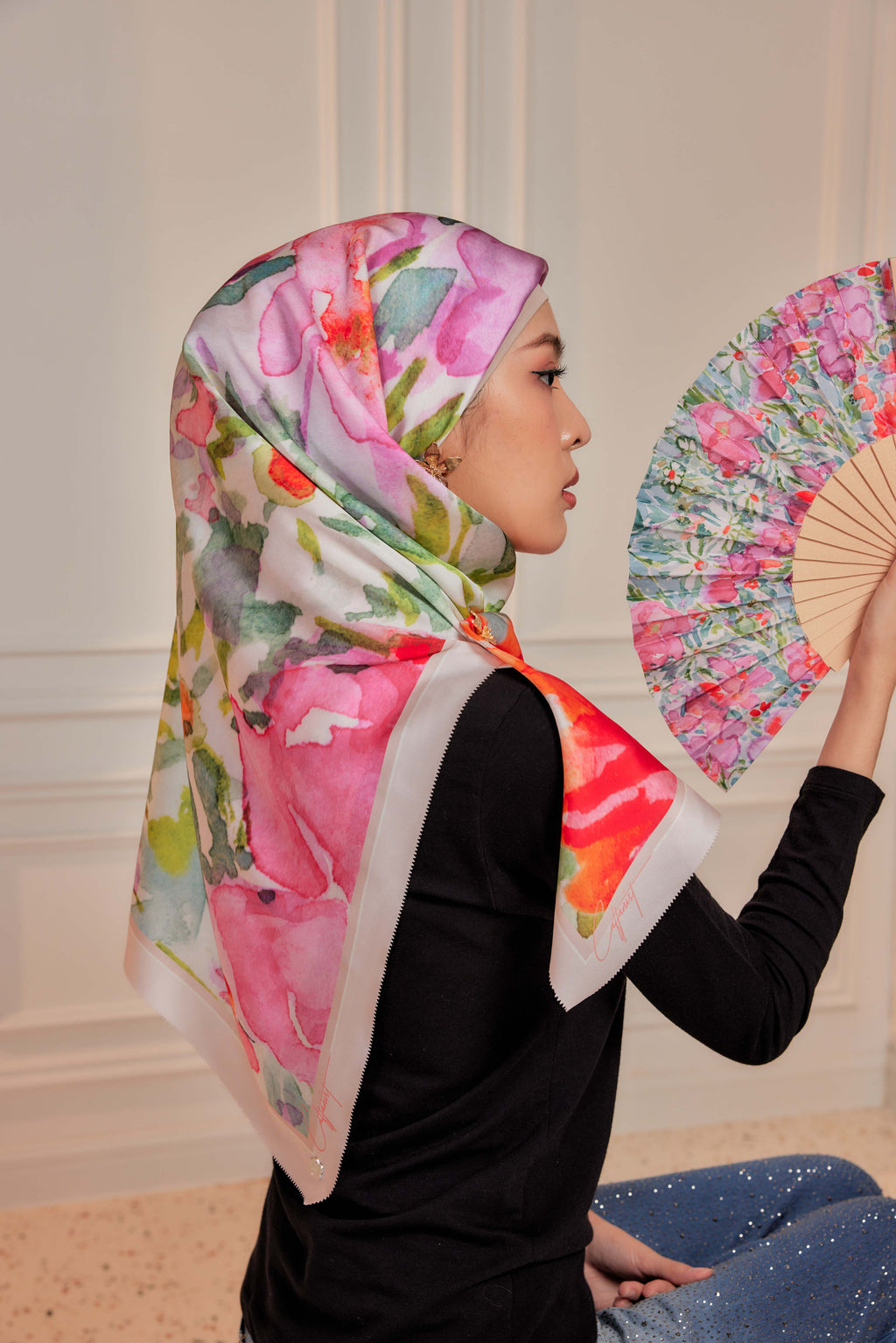 Bloom With Grace - Square Scarf with Matching Fan