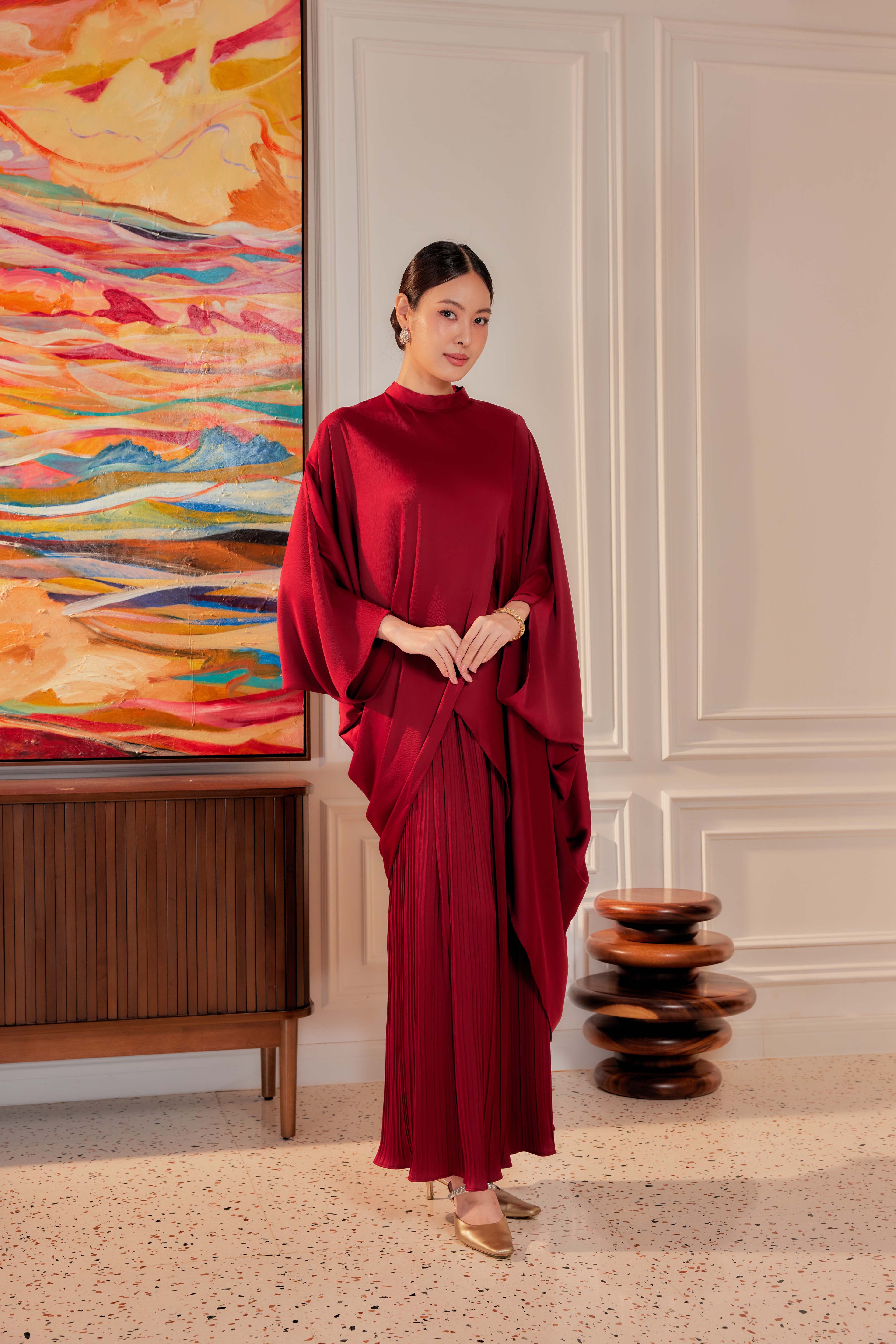 Chanela Full Sleeve Kurung with Pleated Skirt Set