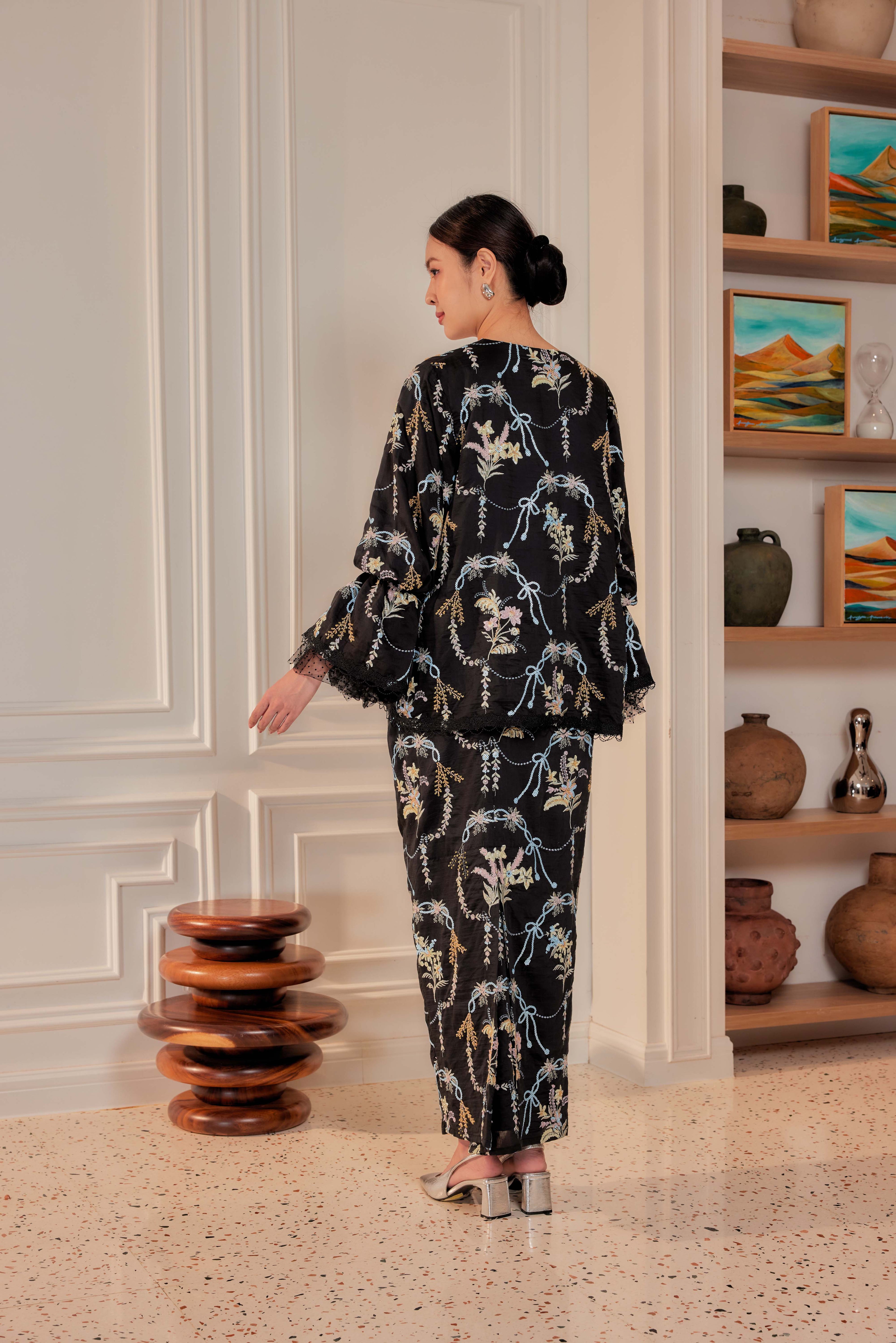 Hitam Manis - Marni Beaded Embellished Kurung with Set of 3 Brooch (Fully Lined)