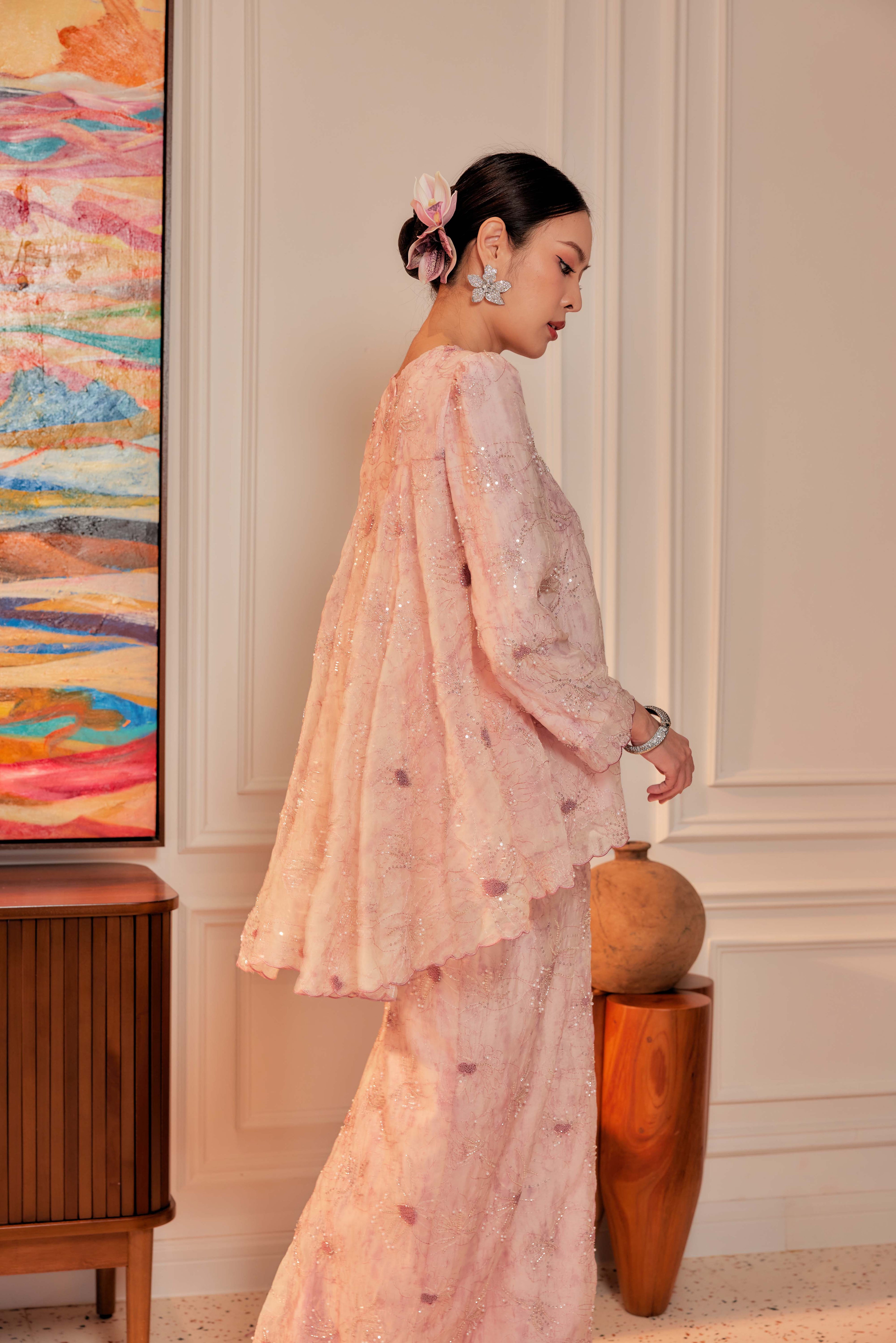 Cotton Candy - Nona Pearl Beaded Embellished Kurung (Fully Lined)