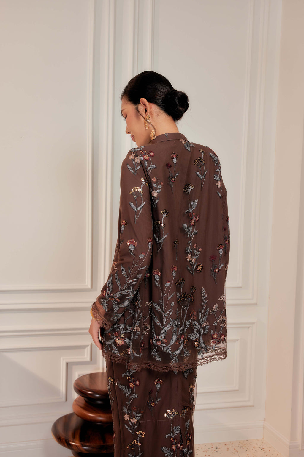 Rich Brown - Dian Embellished Kebarung with Embroidery Lace Trim  [PREORDER MID FEB]