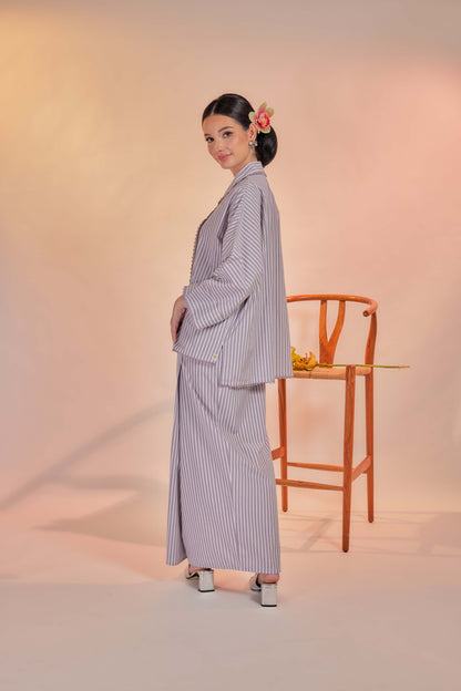 Lembayung-Orked Cotton Striped Kebaya with Lace Trim Set