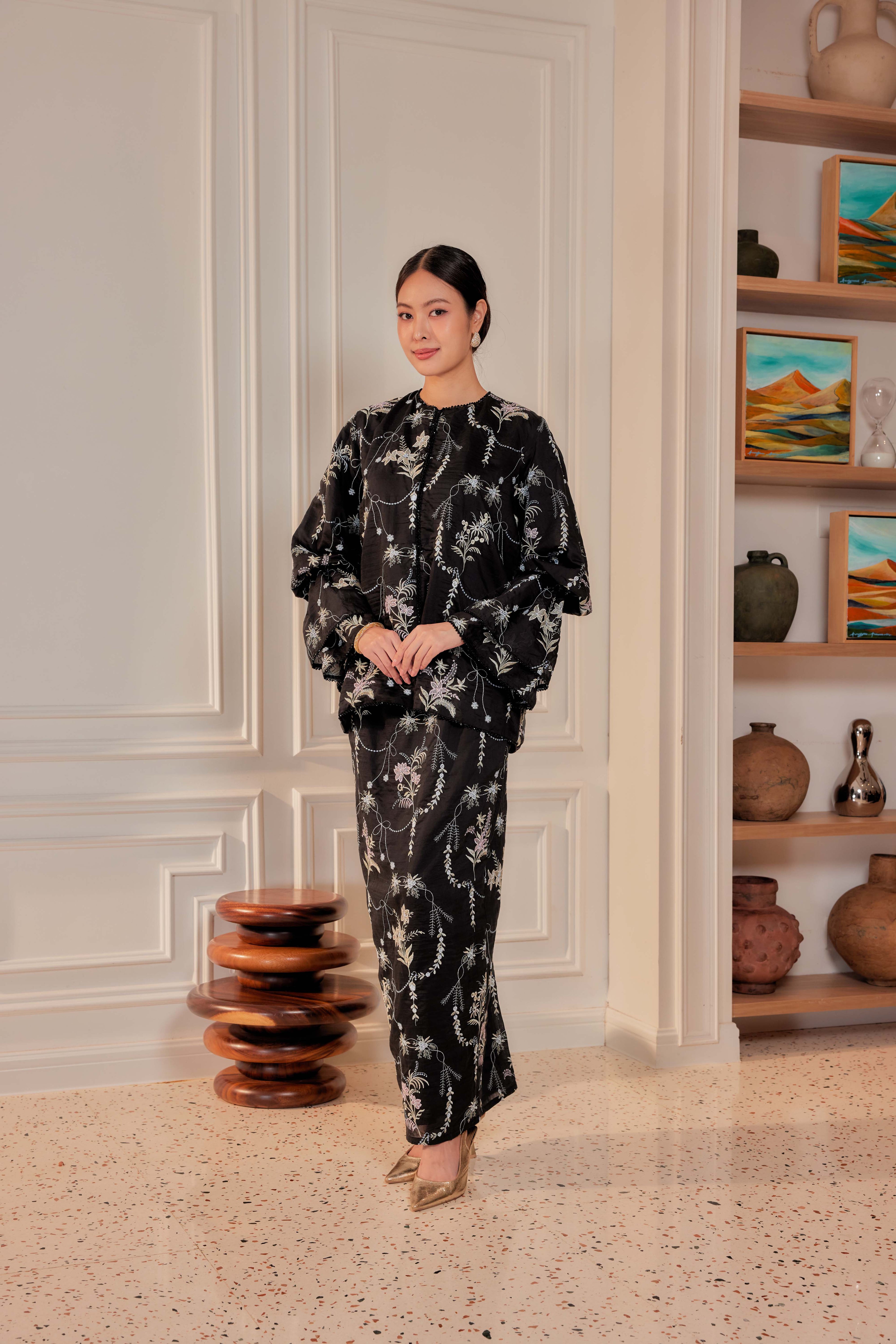 Hitam Manis - Puspa Embroidered Kurung Beaded Edition (Fully Lined)