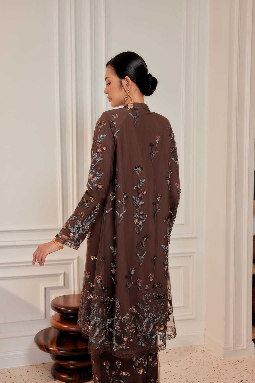 Rich Brown - Dian Embellished Kebarung with Embroidery Lace Trim  [PREORDER MID FEB]