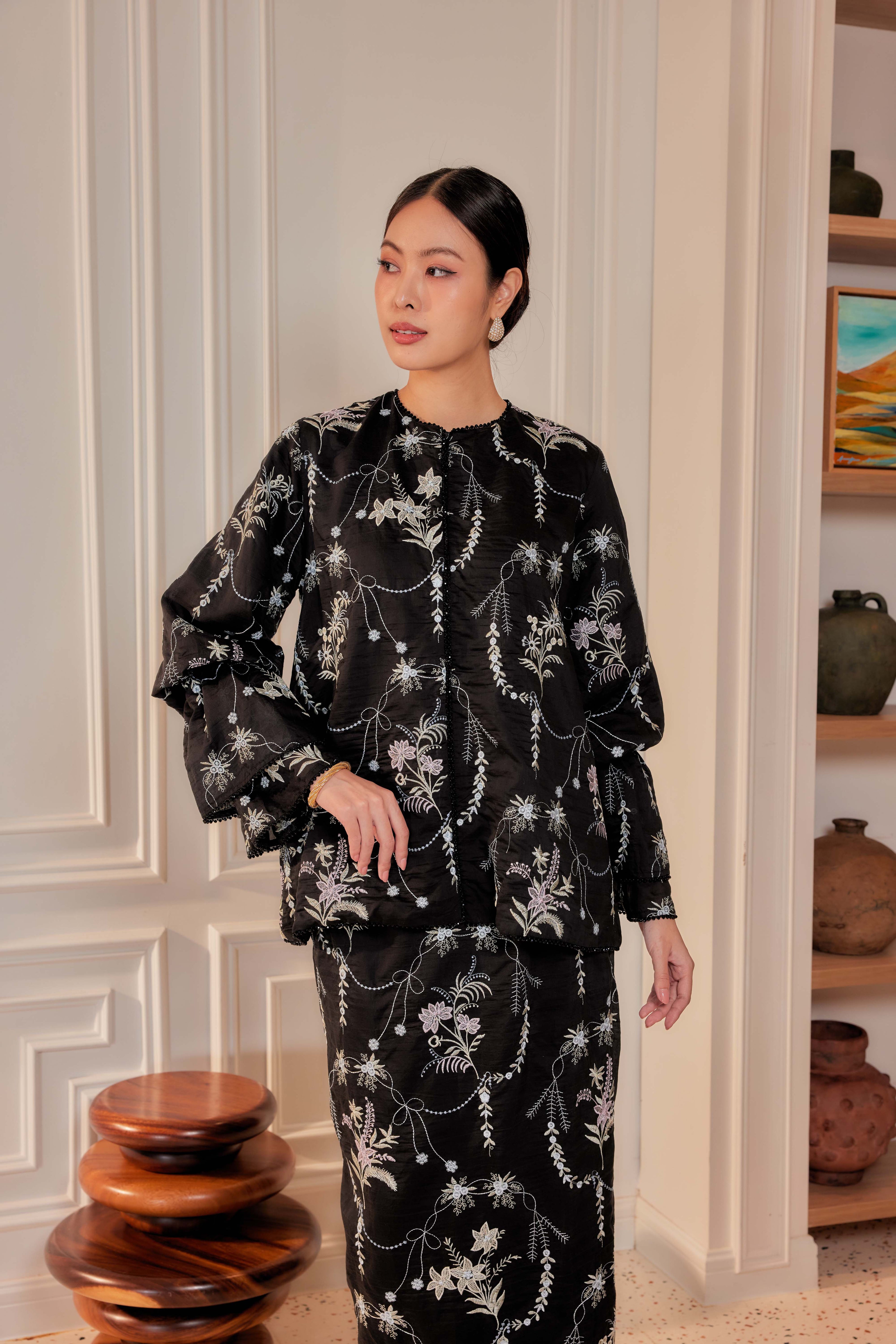 Hitam Manis - Puspa Embroidered Kurung Beaded Edition (Fully Lined)