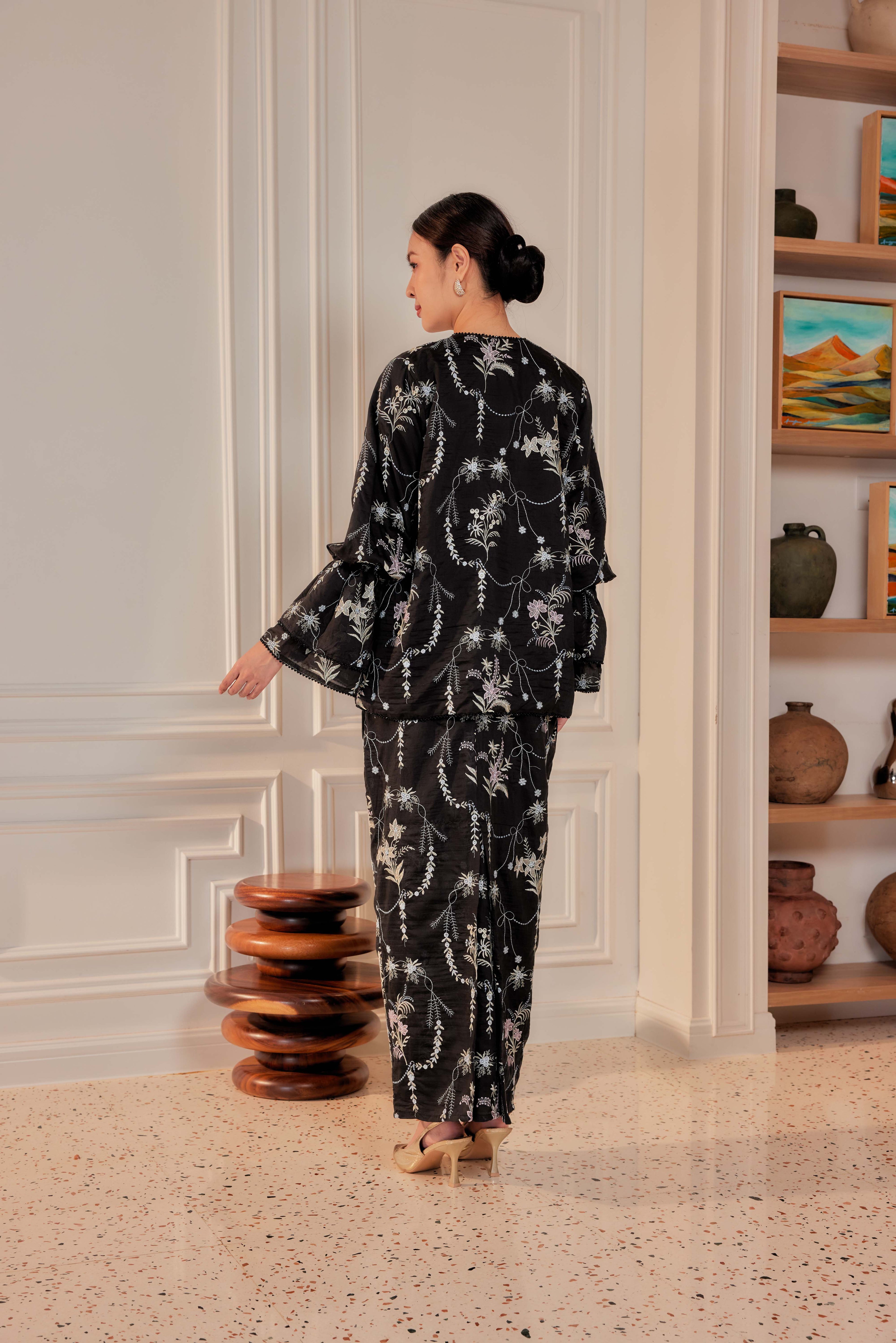 Hitam Manis - Puspa Embroidered Kurung Beaded Edition (Fully Lined)