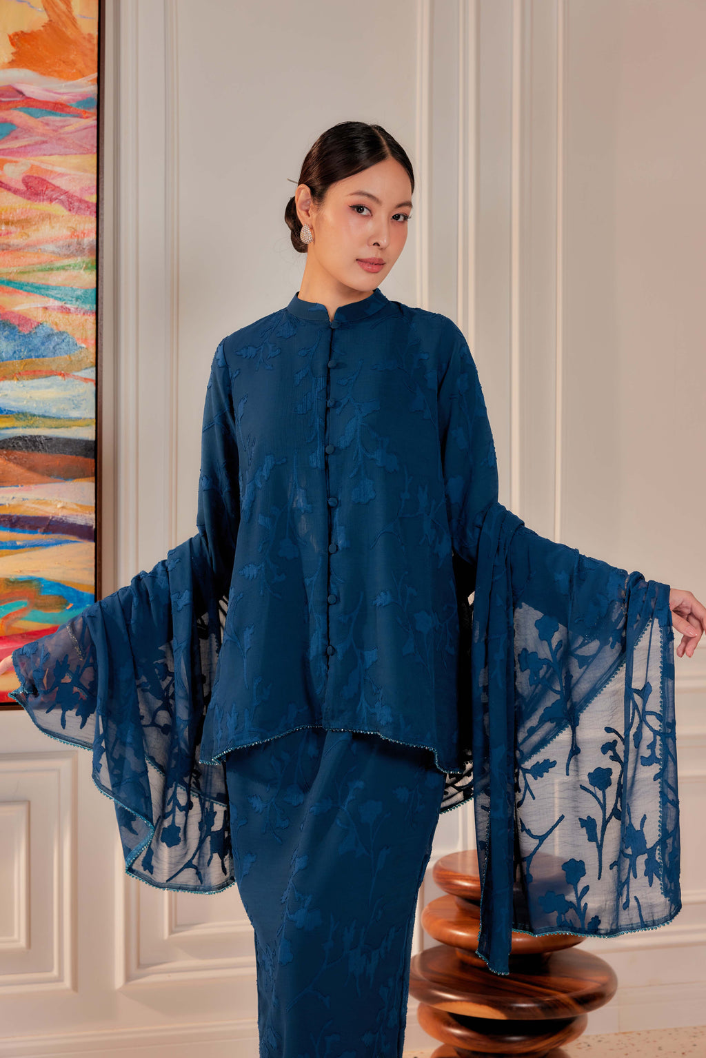 Indah Pelangi Kebarung in Teal Blue – The Beaded Edition, Fully Lined