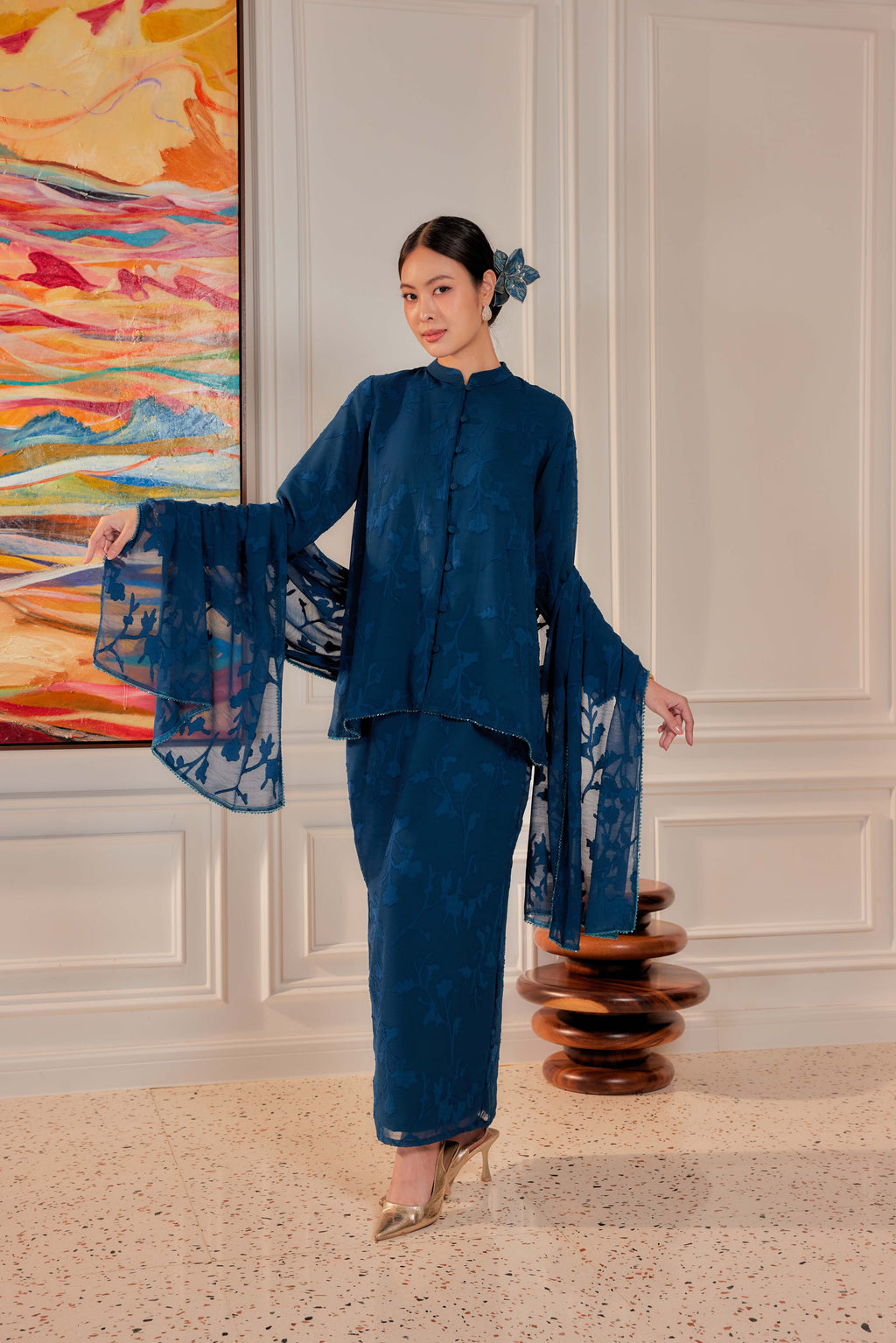 Indah Pelangi Kebarung in Teal Blue – The Beaded Edition, Fully Lined