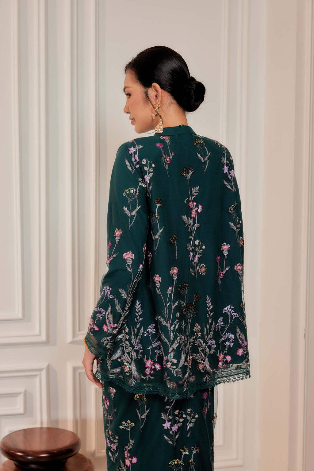 Emerald Green - Dian Embellished Kebarung with Embroidery Lace Trim