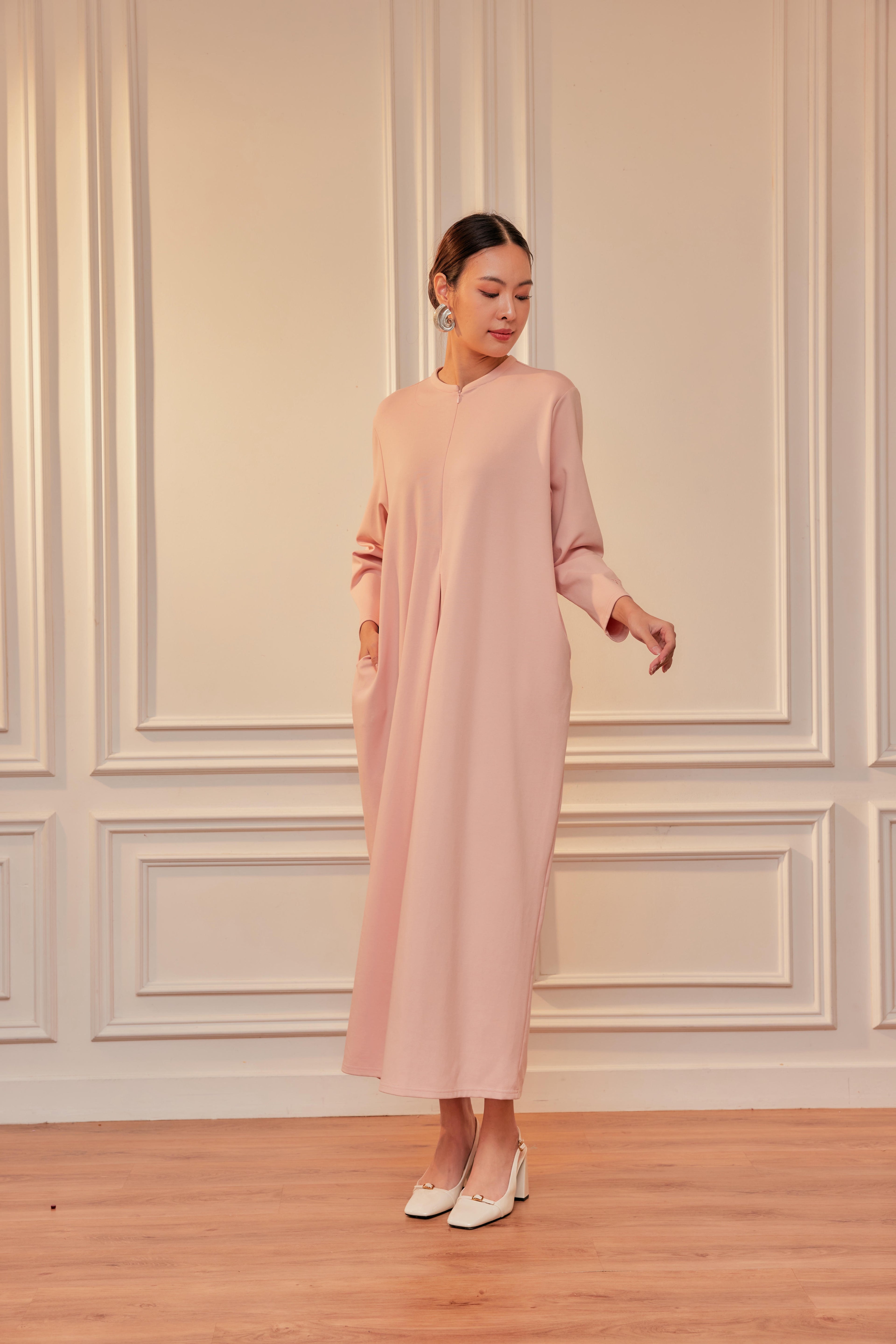 Smooth Stretch Cotton Dress Tee with Front Zip & Side Pockets