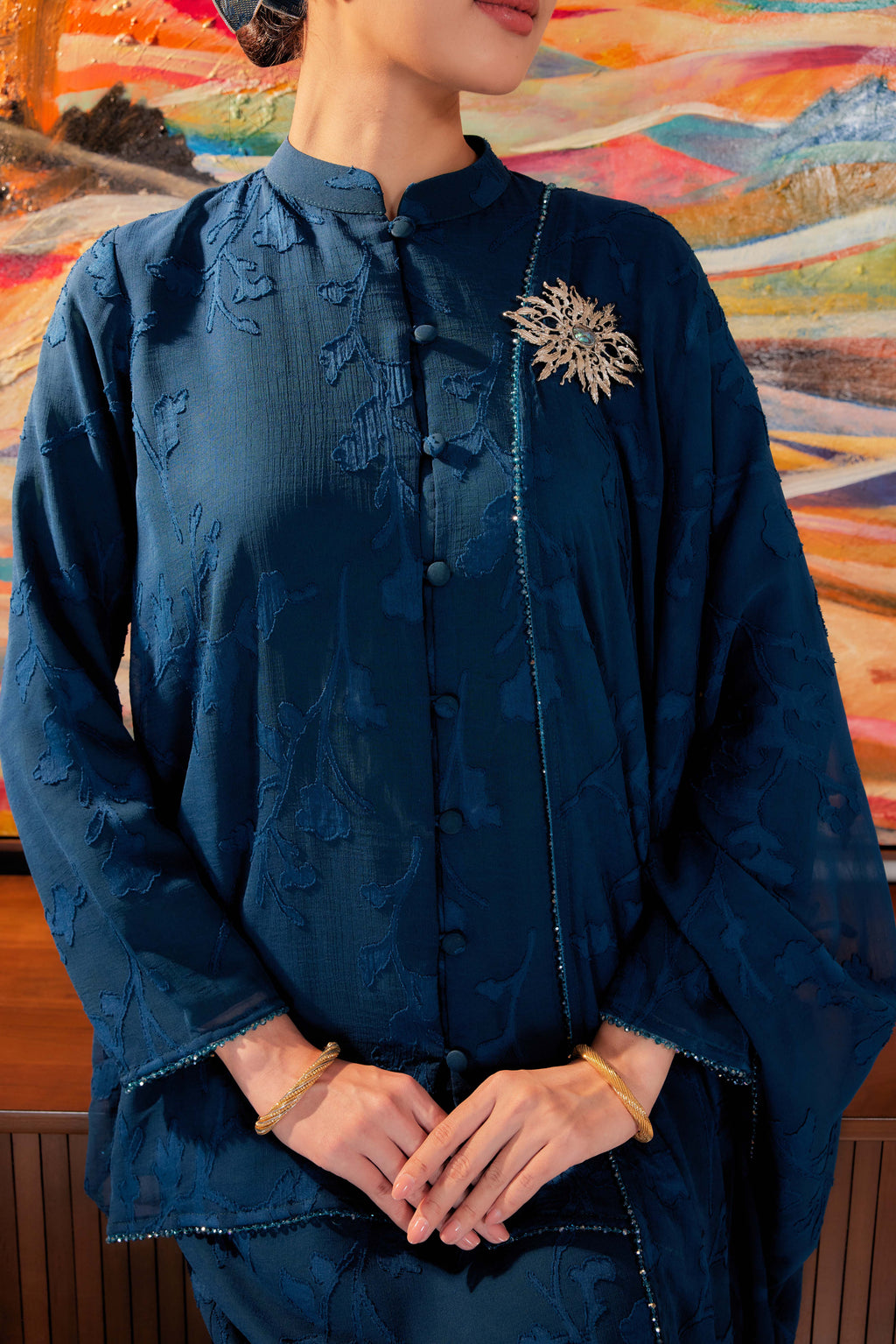 Indah Pelangi Kebarung in Teal Blue – The Beaded Edition, Fully Lined