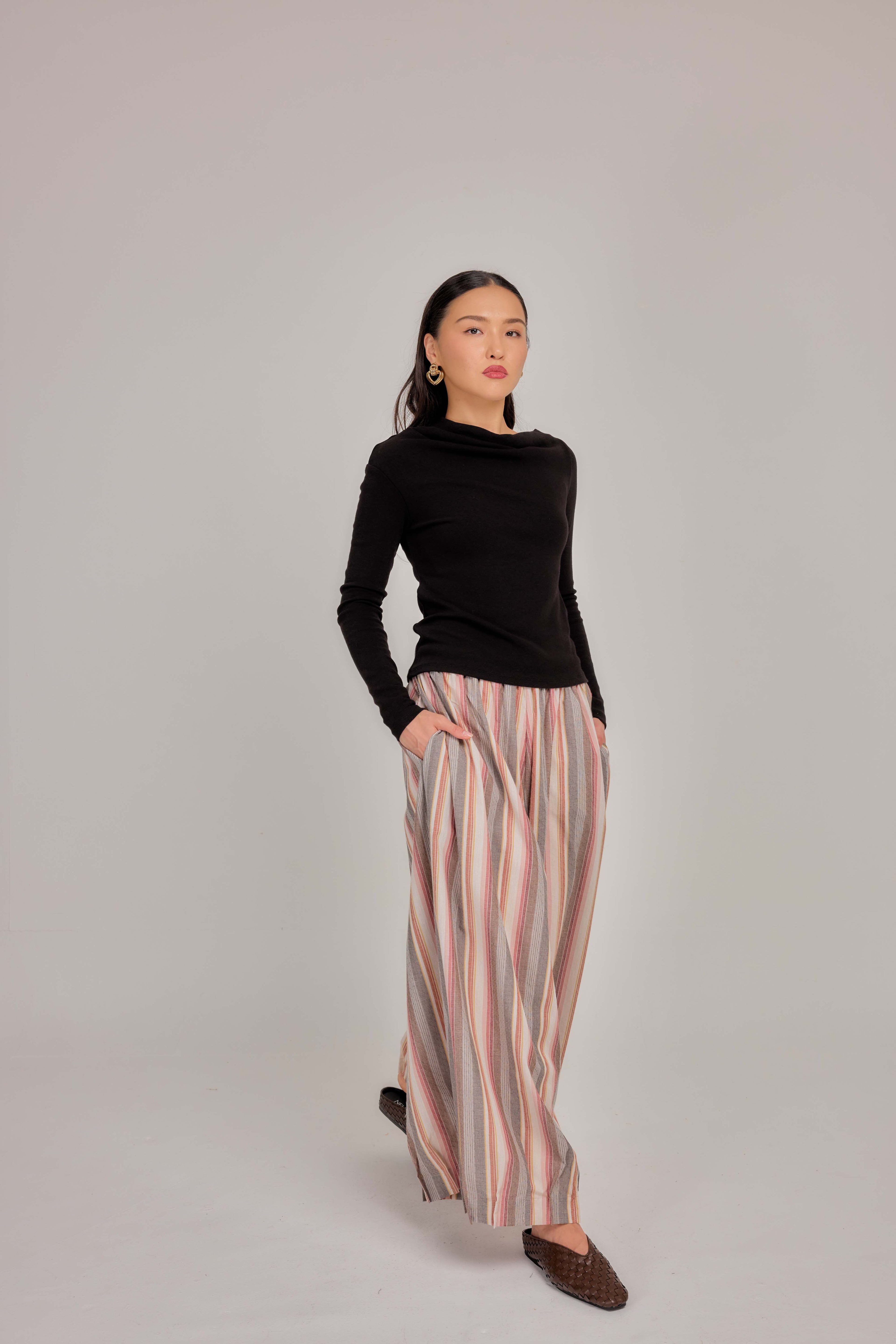 08 - Vintage Stripe -  Pleated Barrel-leg Pants
