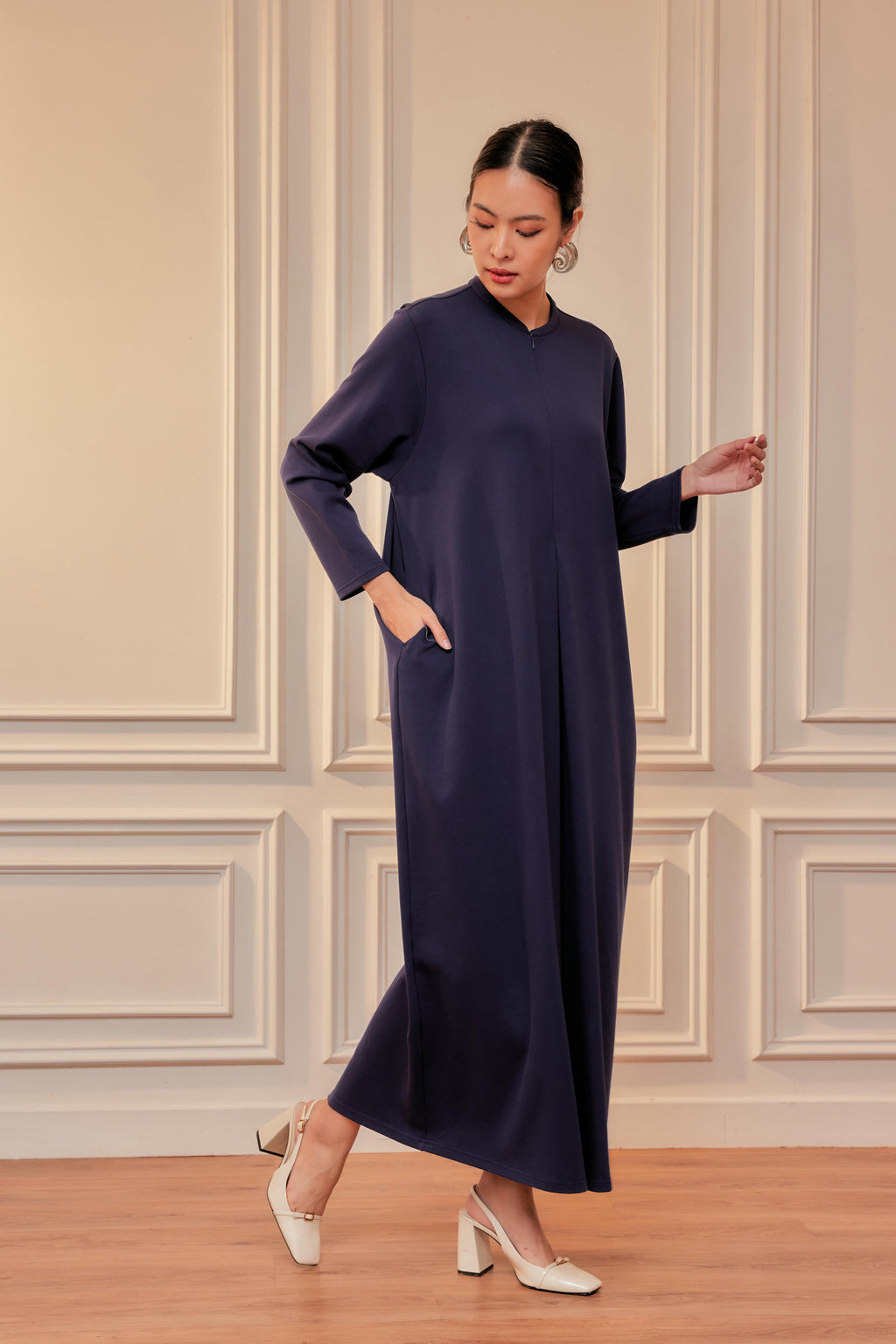 Smooth Stretch Cotton Dress Tee with Front Zip & Side Pockets