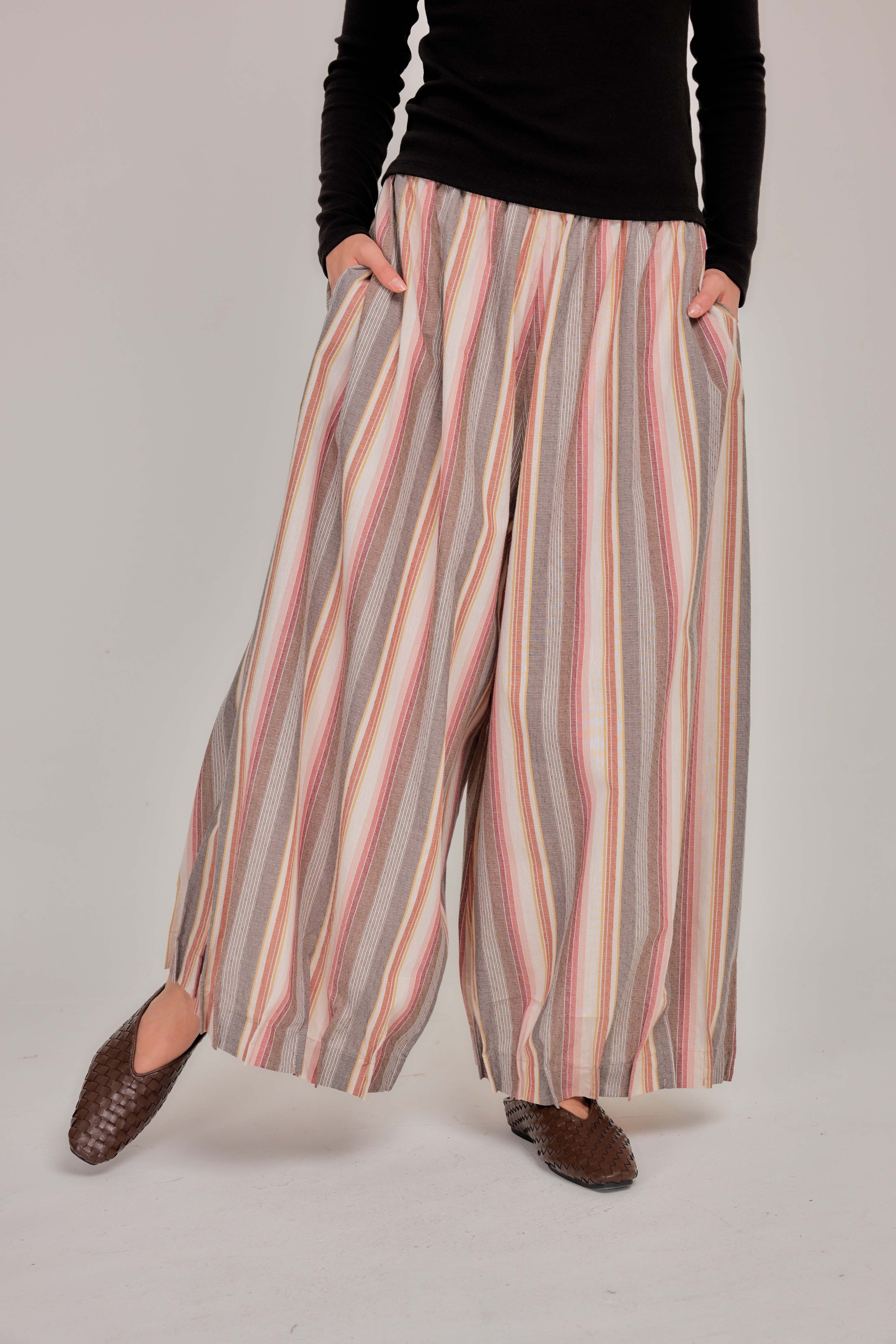 08 - Vintage Stripe -  Pleated Barrel-leg Pants