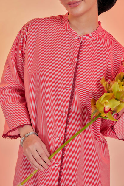 Biram-Airis Cotton Striped Kebarung with Lace Trim Set