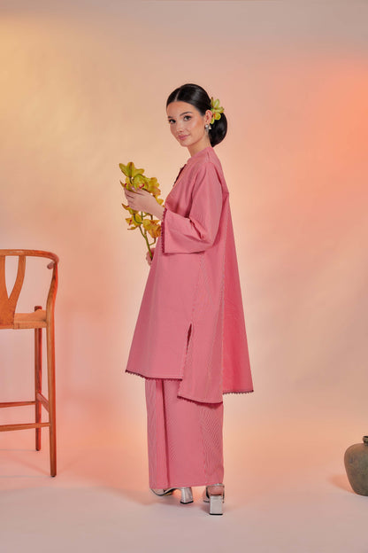 Biram-Airis Cotton Striped Kebarung with Lace Trim Set