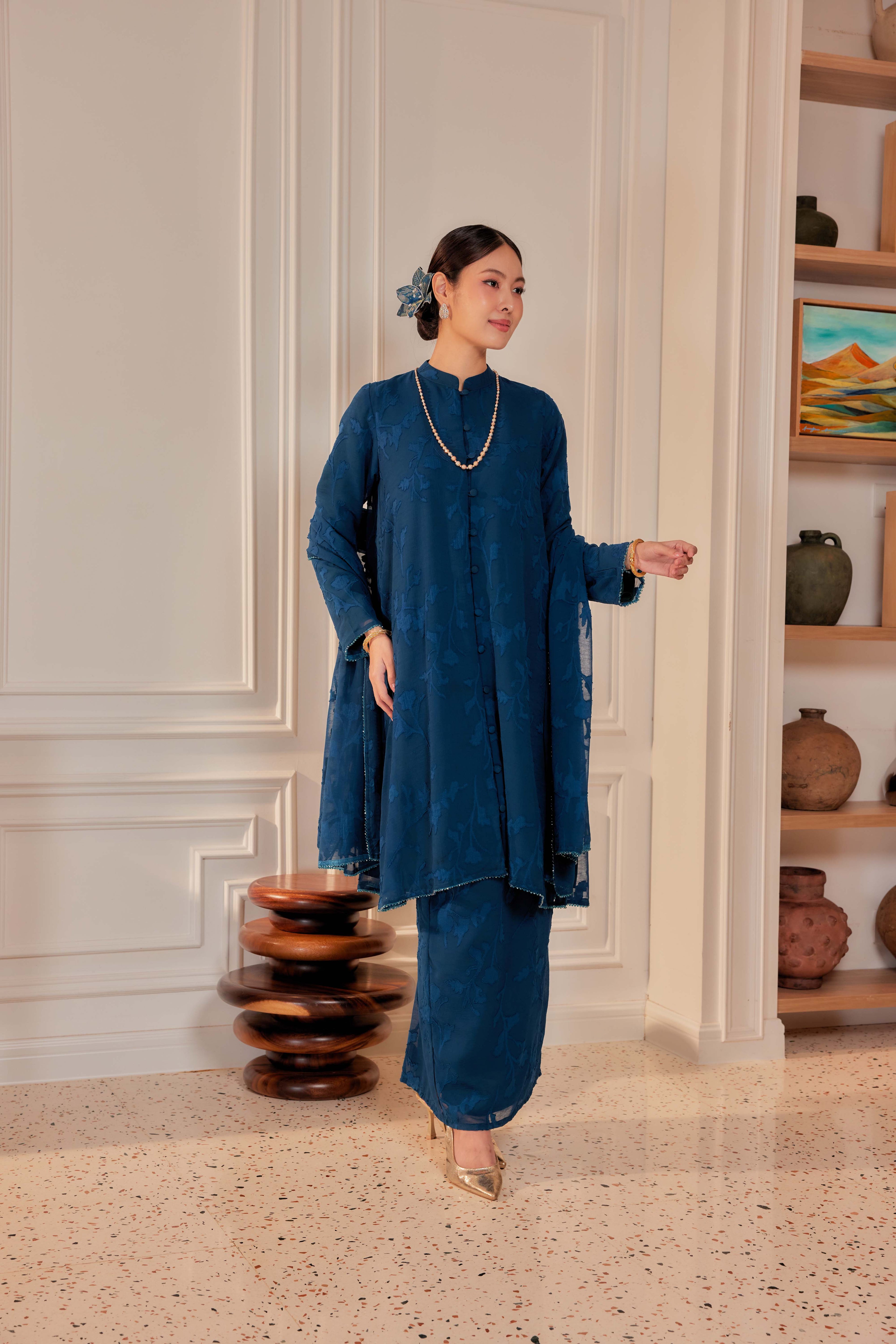 Indah Pelangi Kebarung in Teal Blue – The Beaded Edition, Fully Lined