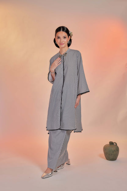 Langking-Airis Cotton Striped Kebarung with Lace Trim Set