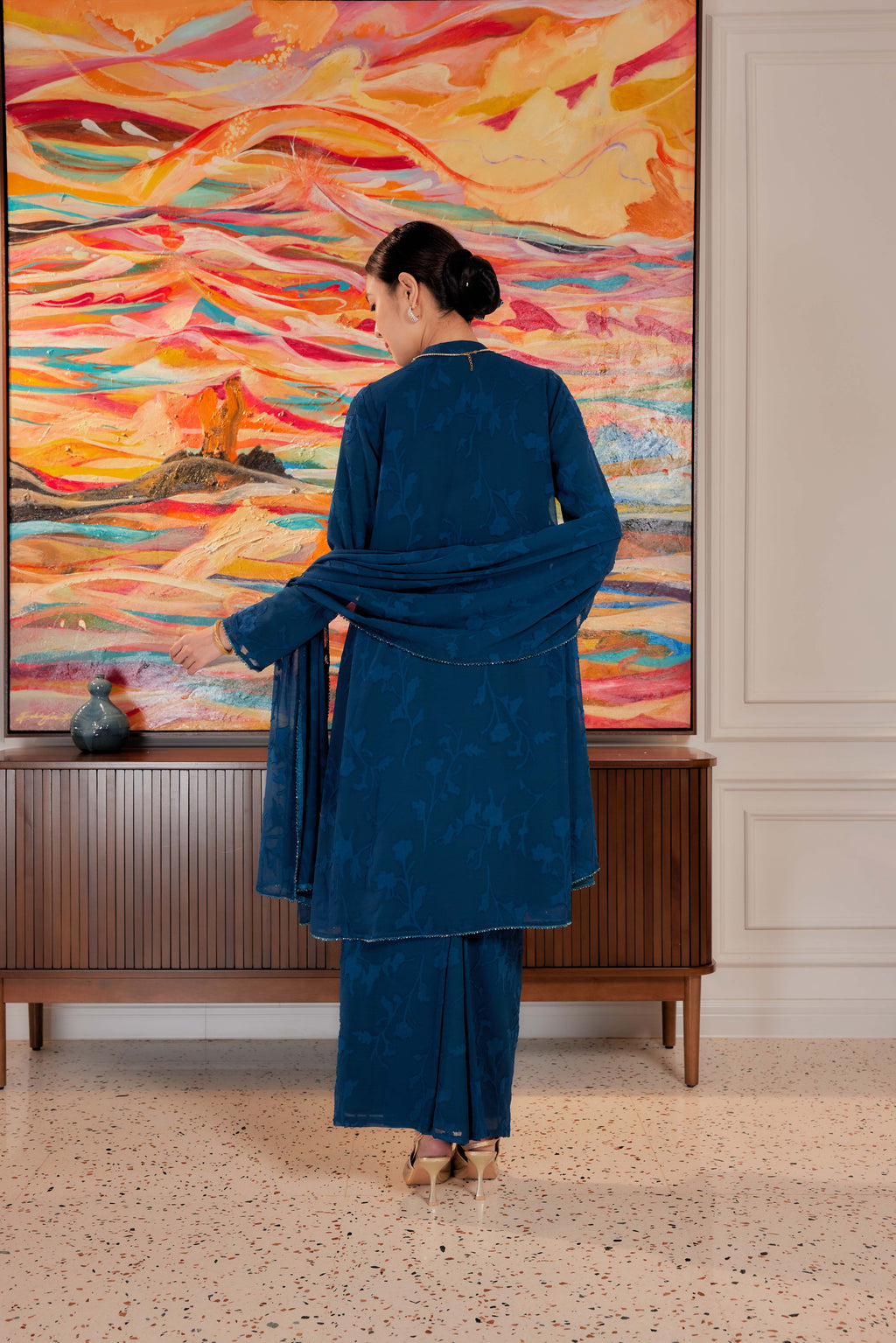 Indah Pelangi Kebarung in Teal Blue – The Beaded Edition, Fully Lined