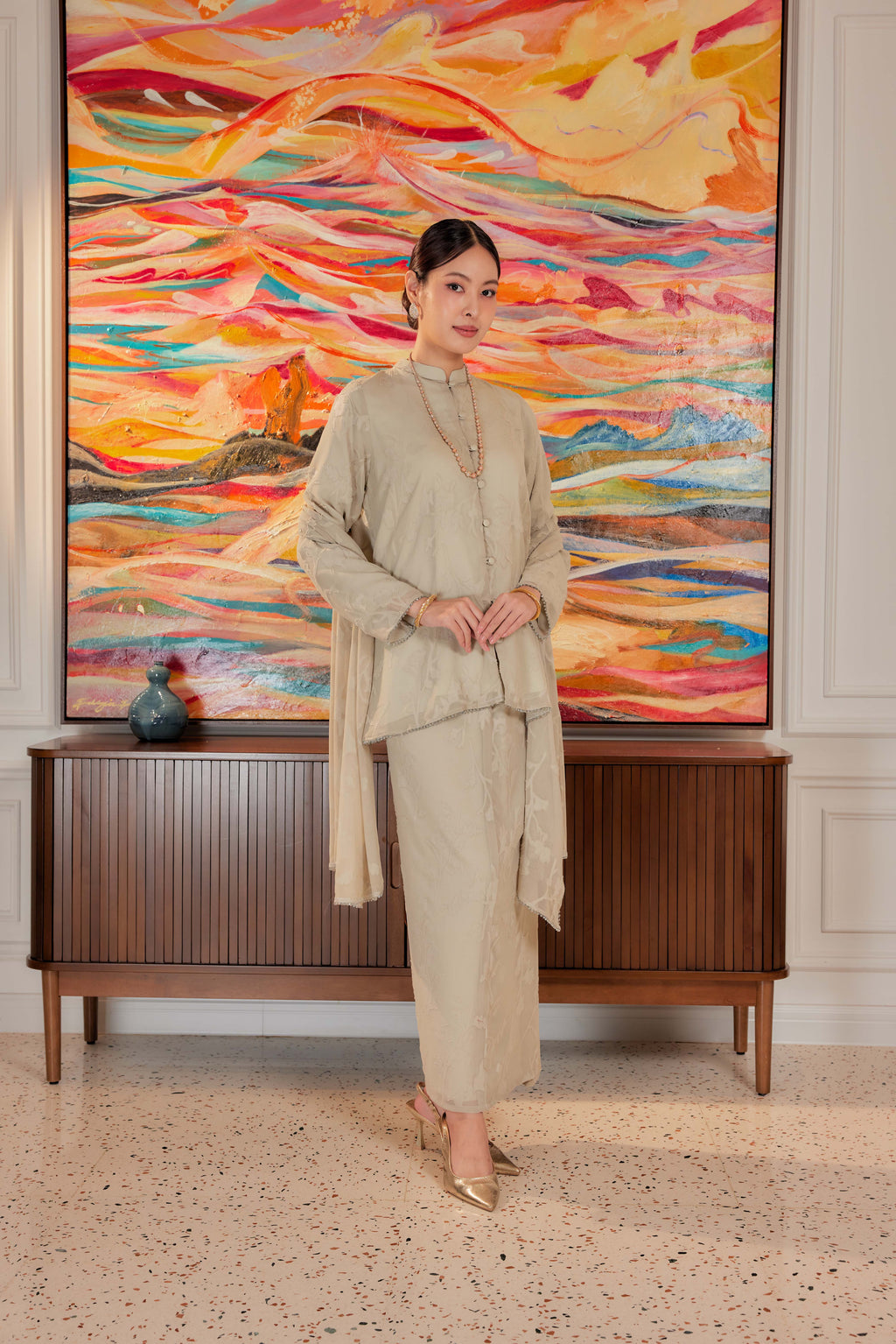 Indah Pelangi Kebarung in Teh Hijau – The Beaded Edition, Fully Lined