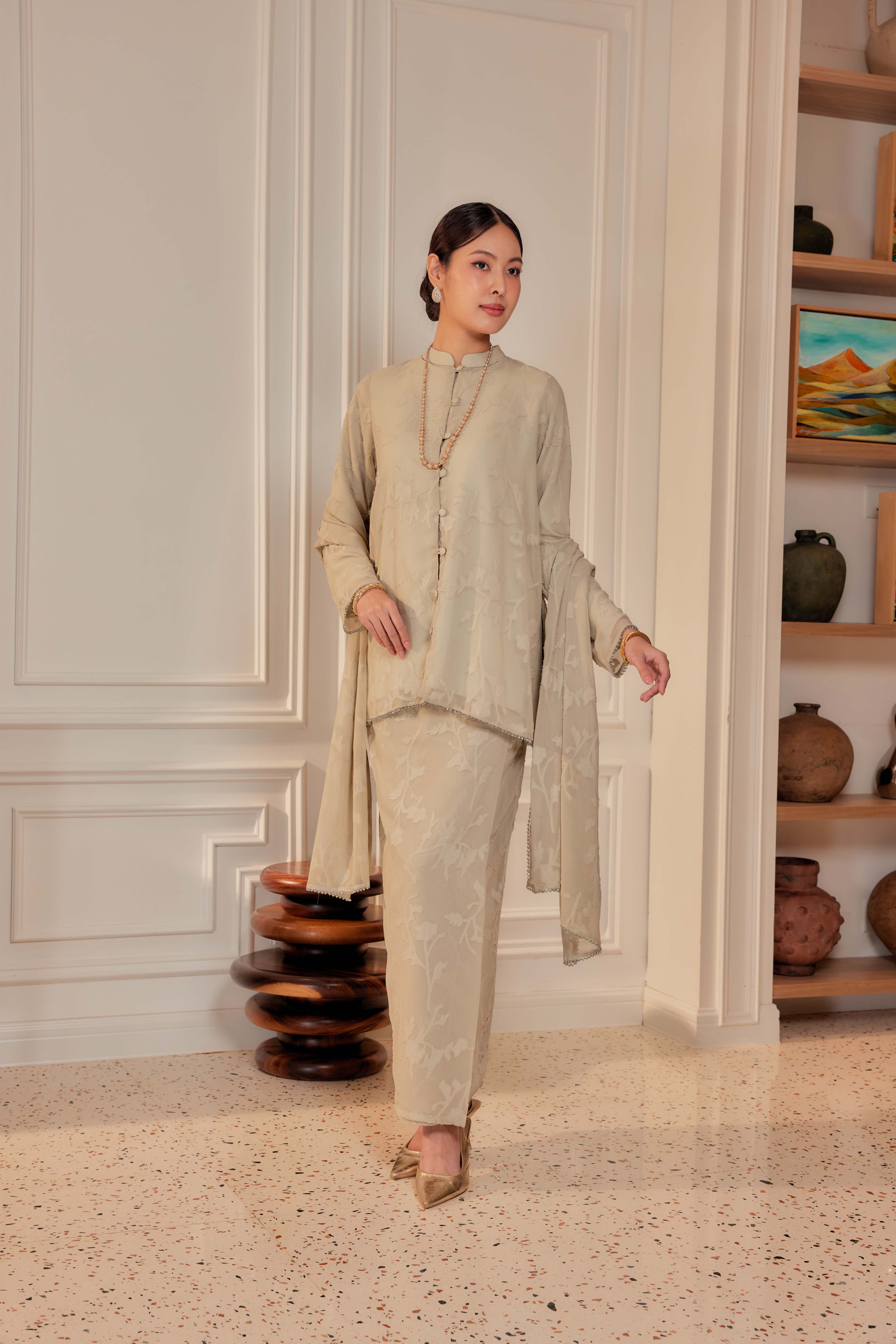 Indah Pelangi Kebarung in Teh Hijau – The Beaded Edition, Fully Lined
