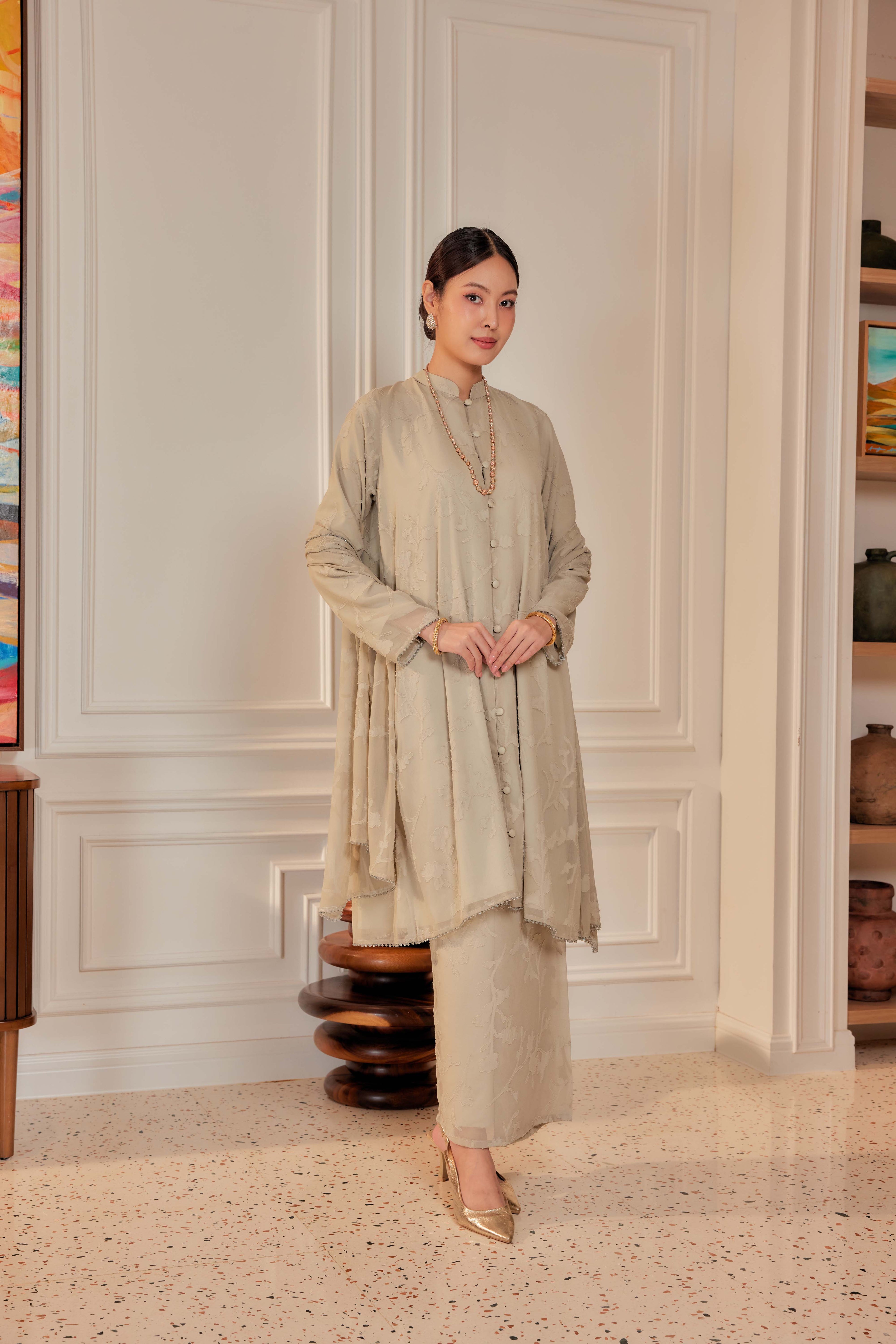 Indah Pelangi Kebarung in Teh Hijau – The Beaded Edition, Fully Lined