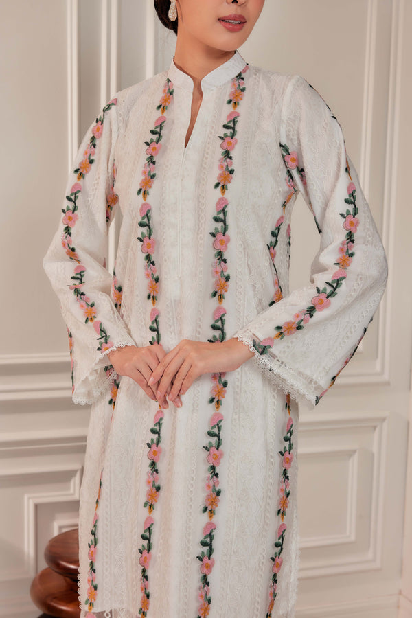 Off White - Nelissa Embroidered Kurung (Fully Lined)