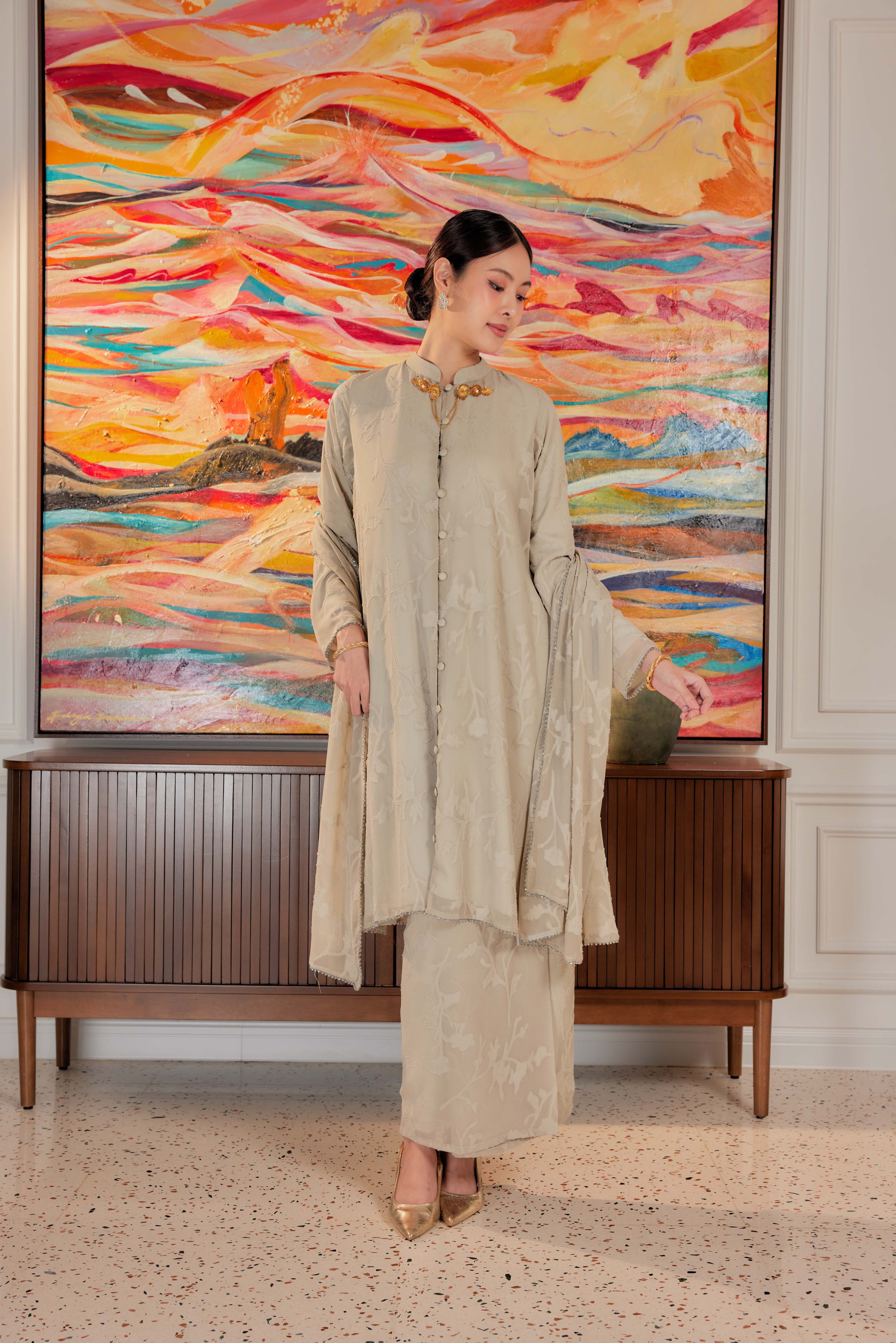 Indah Pelangi Kebarung in Teh Hijau – The Beaded Edition, Fully Lined