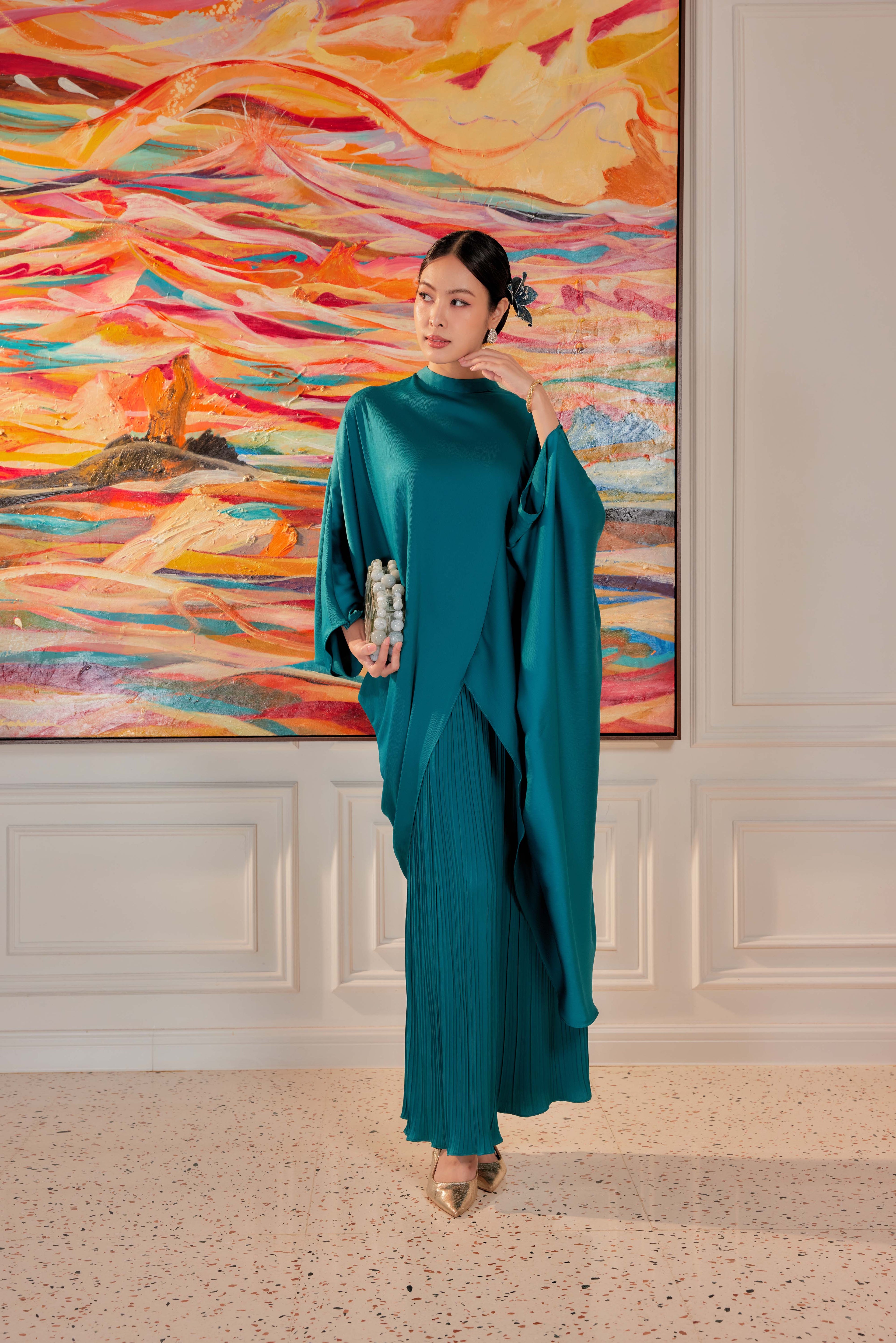 Chanela Full Sleeve Kurung with Pleated Skirt Set