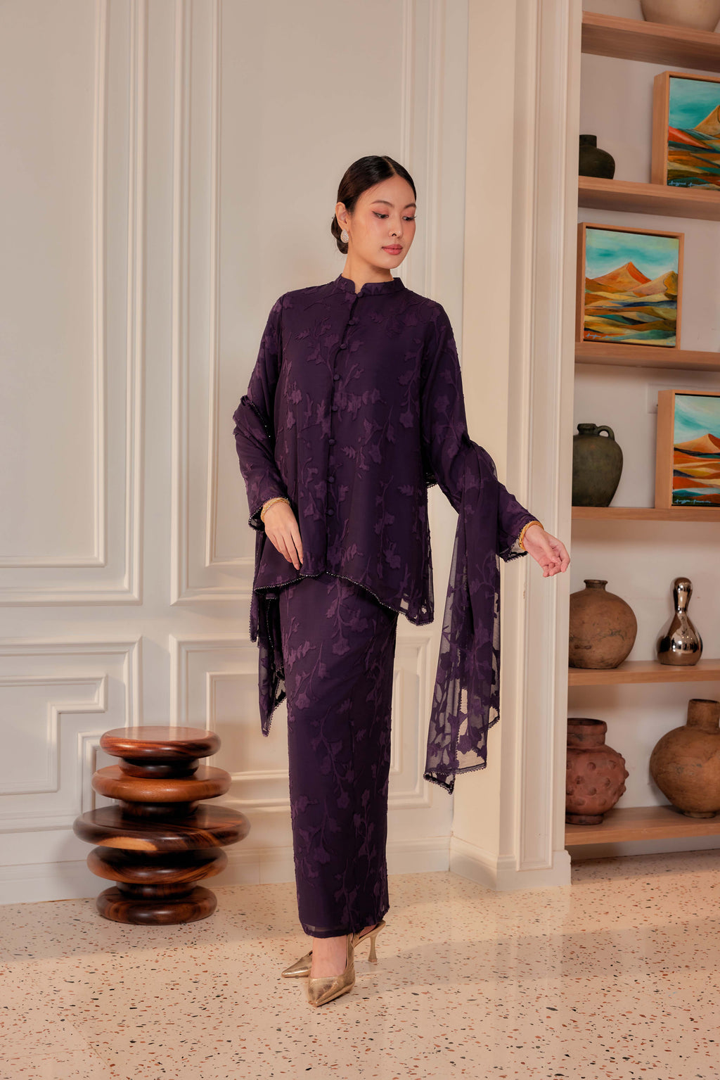 Indah Pelangi Kebarung in Ungu Telang – The Beaded Edition, Fully Lined