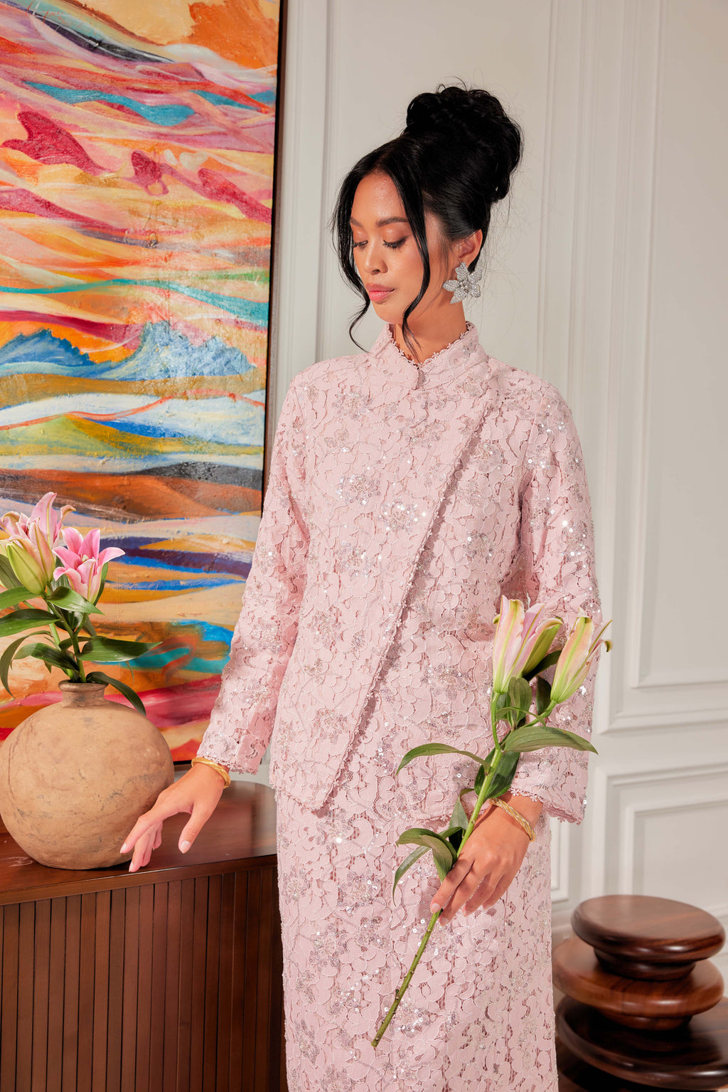 Cotton Candy - Janggan Beaded Lace Kebaya  (Fully Lined)